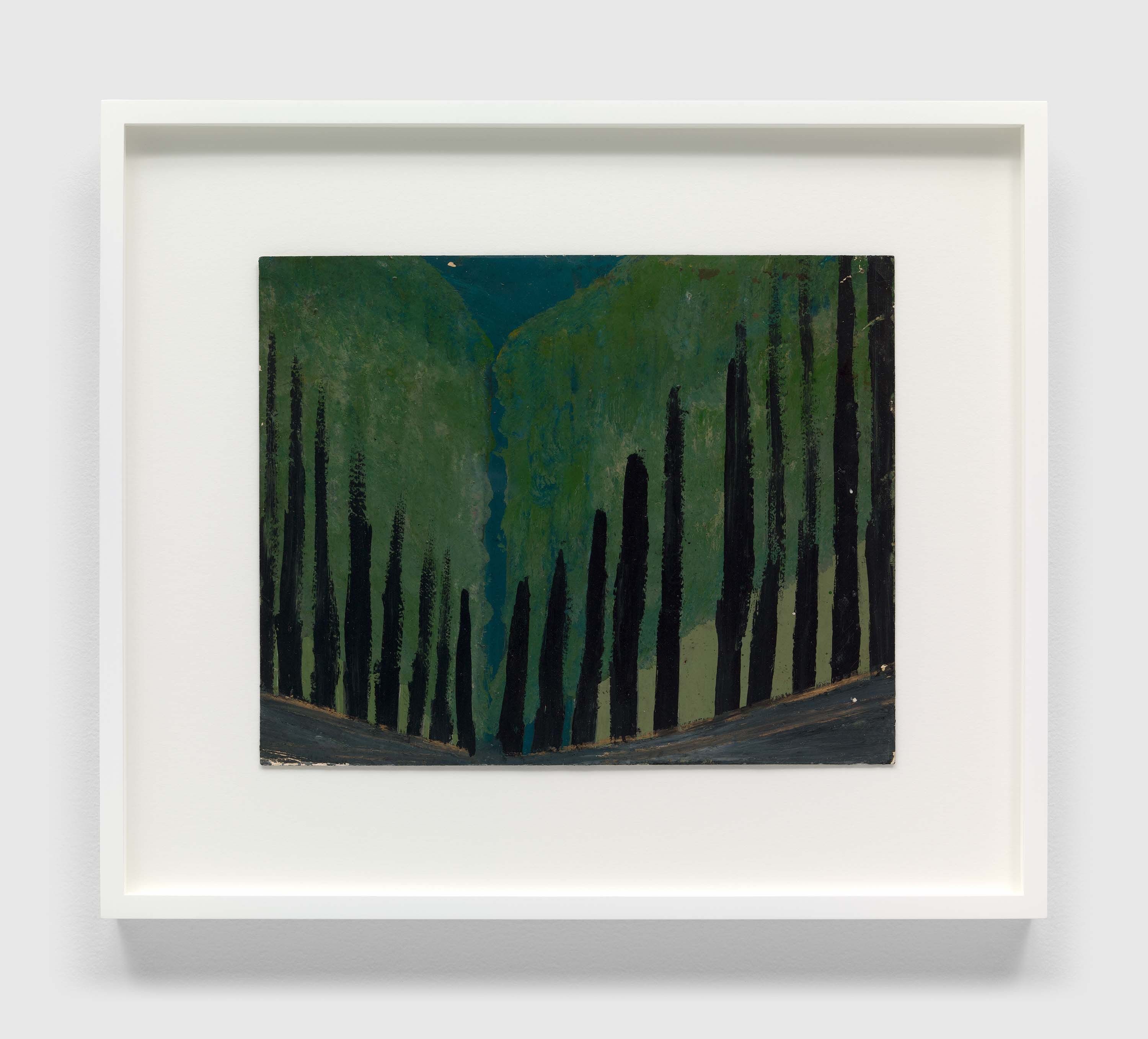 A painting on back of photographic paper by Frank Walter, called Untitled (Abstract Forest with Black Trunks), n.d.