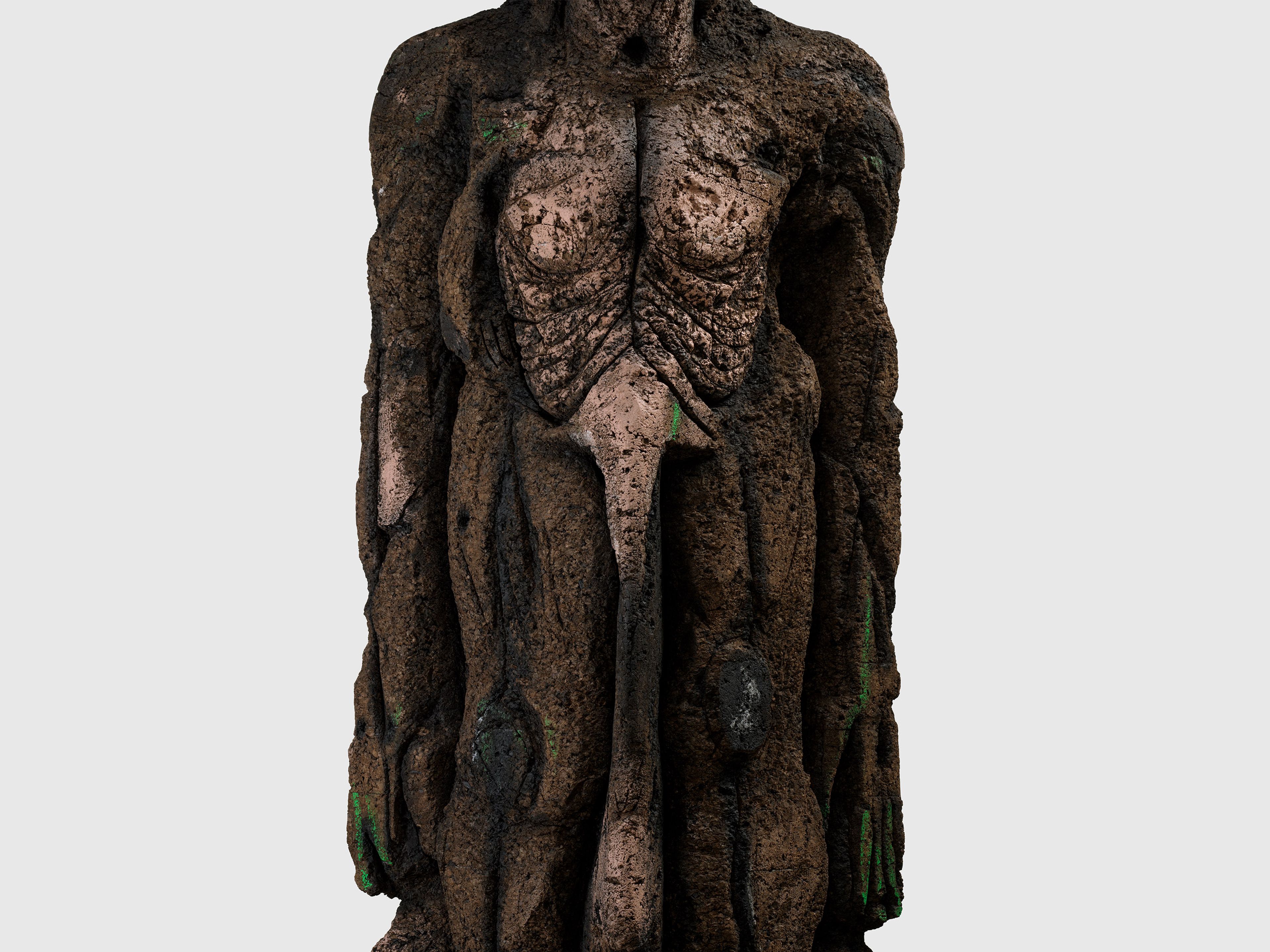 A detail from a sculpture by Huma Bhabha, titled Remembering Things, dated 2025.