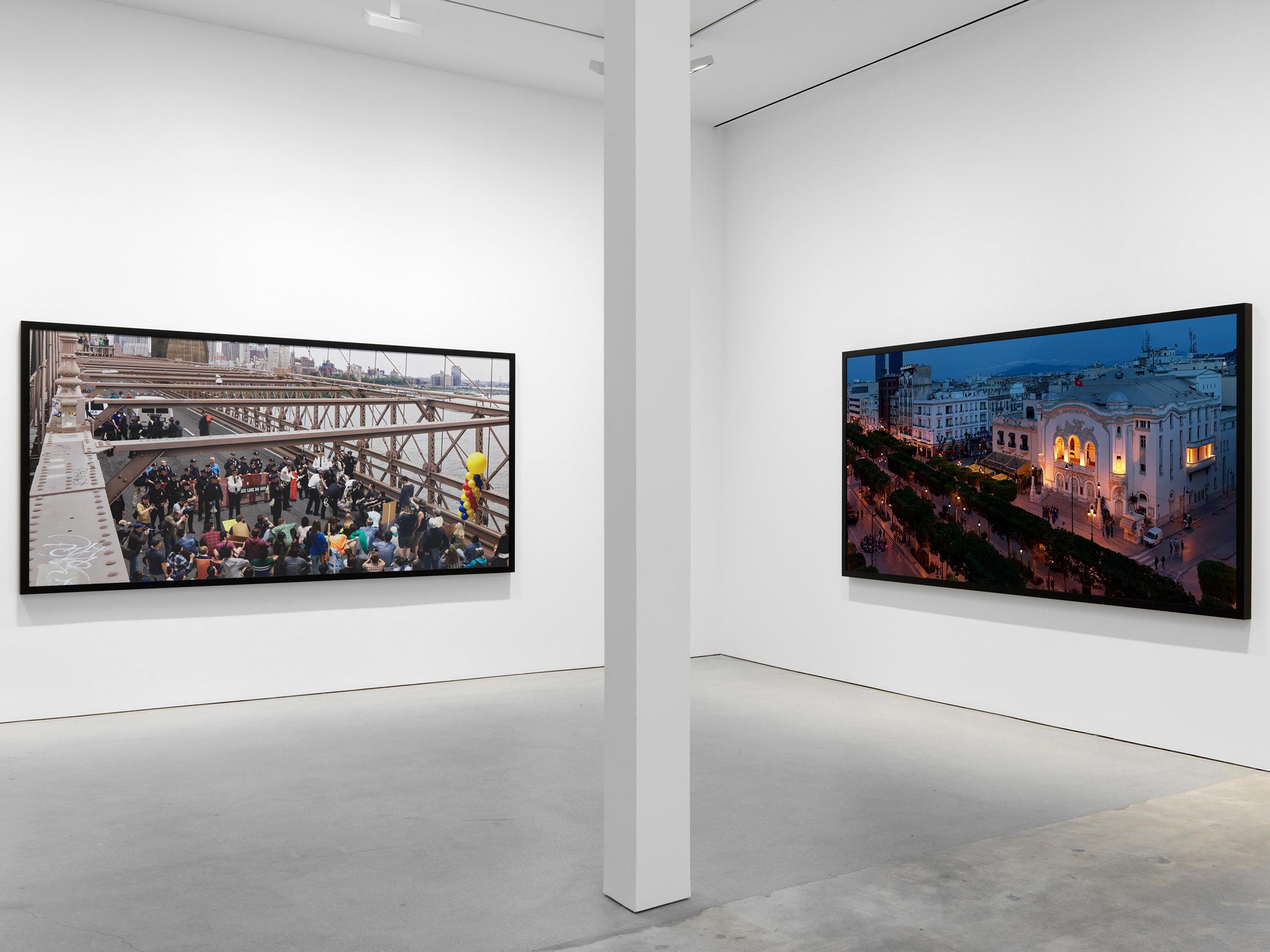 An installation view of the exhibition, Stan Douglas, at David Zwirner in Los Angeles, dated 2023.