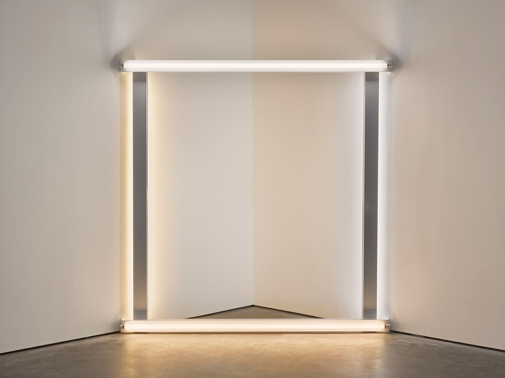A sculpture by Dan Flavin, composed of cool white and warm white fluorescent light, titled untitled (to Helen Winkler), dated 1972.