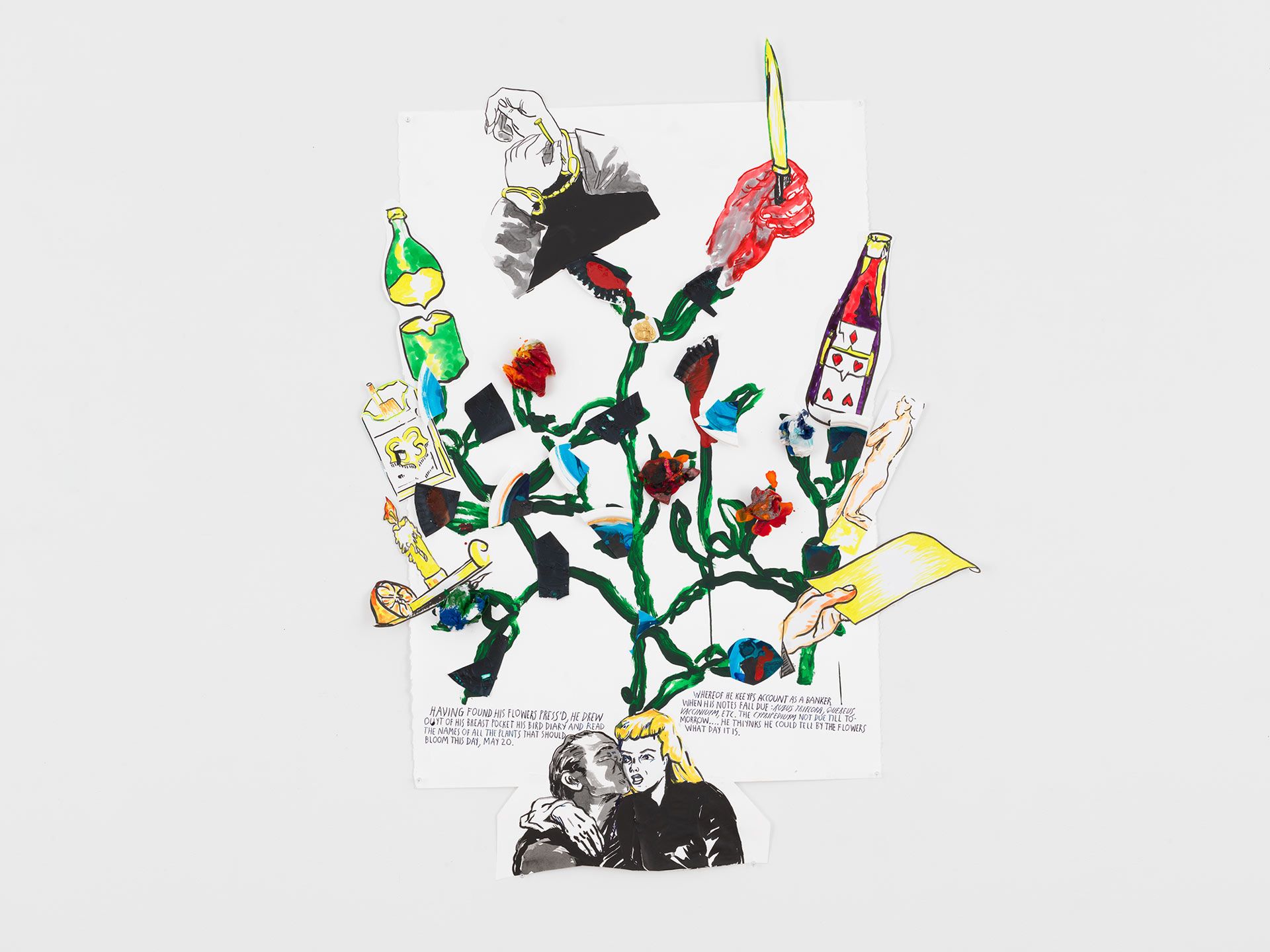 A drawing by Raymond Pettibon titled No Title (Having found his...), dated 2017.