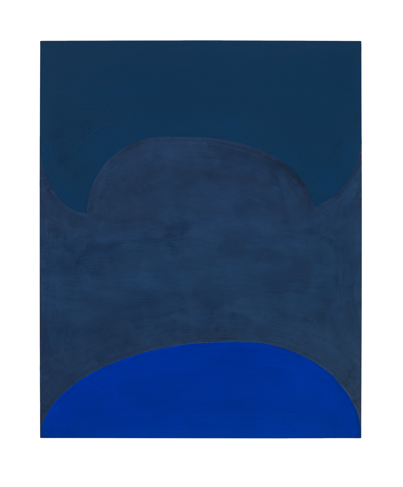A painting by Suzan Frecon, titled lapis ordering adjacent blues, dated 2014.
