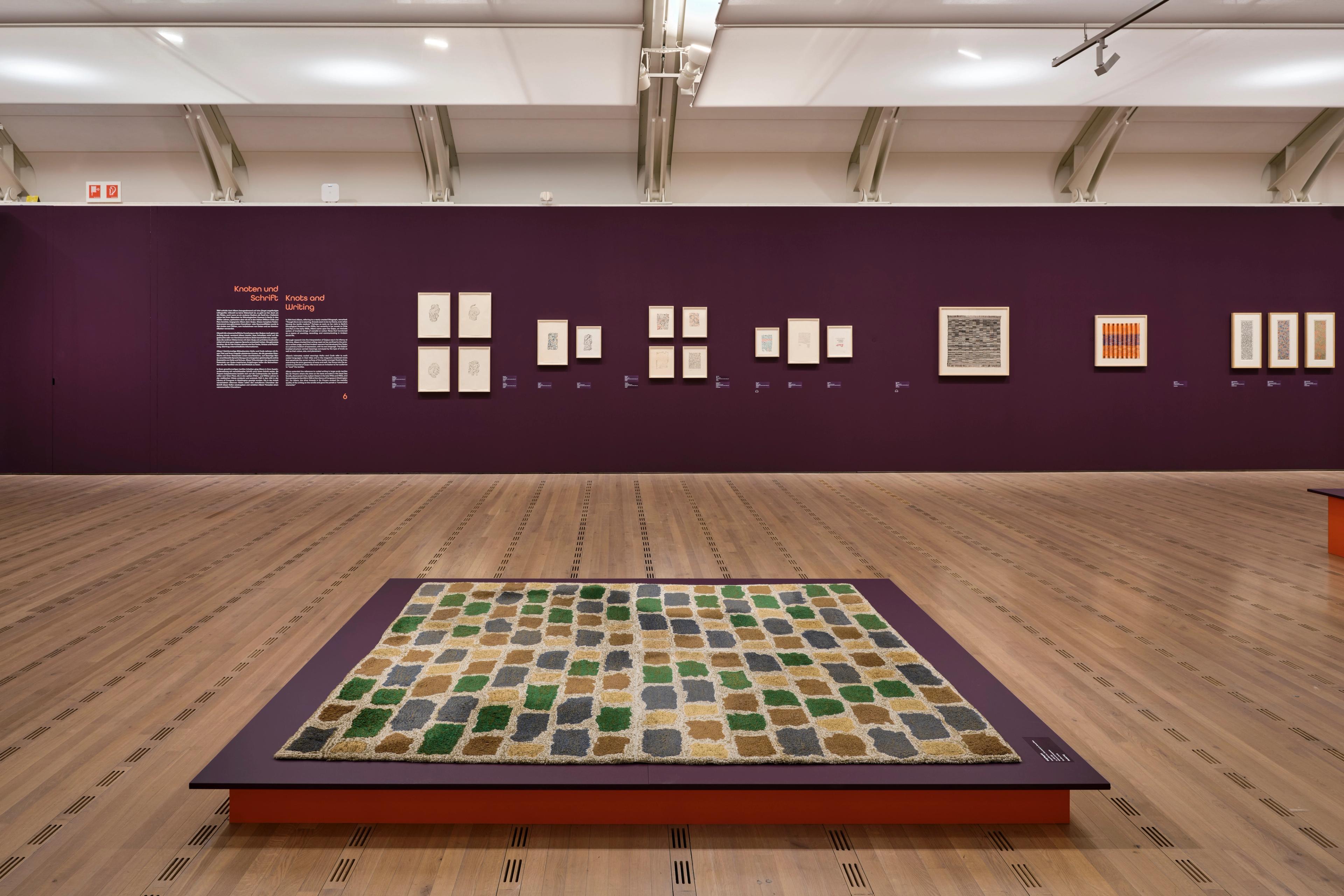 Installation view of the exhibition Anni Albers: Constructing Textiles at Zentrum Paul Klee, located in Bern, Switzerland, dated 2025-2026.