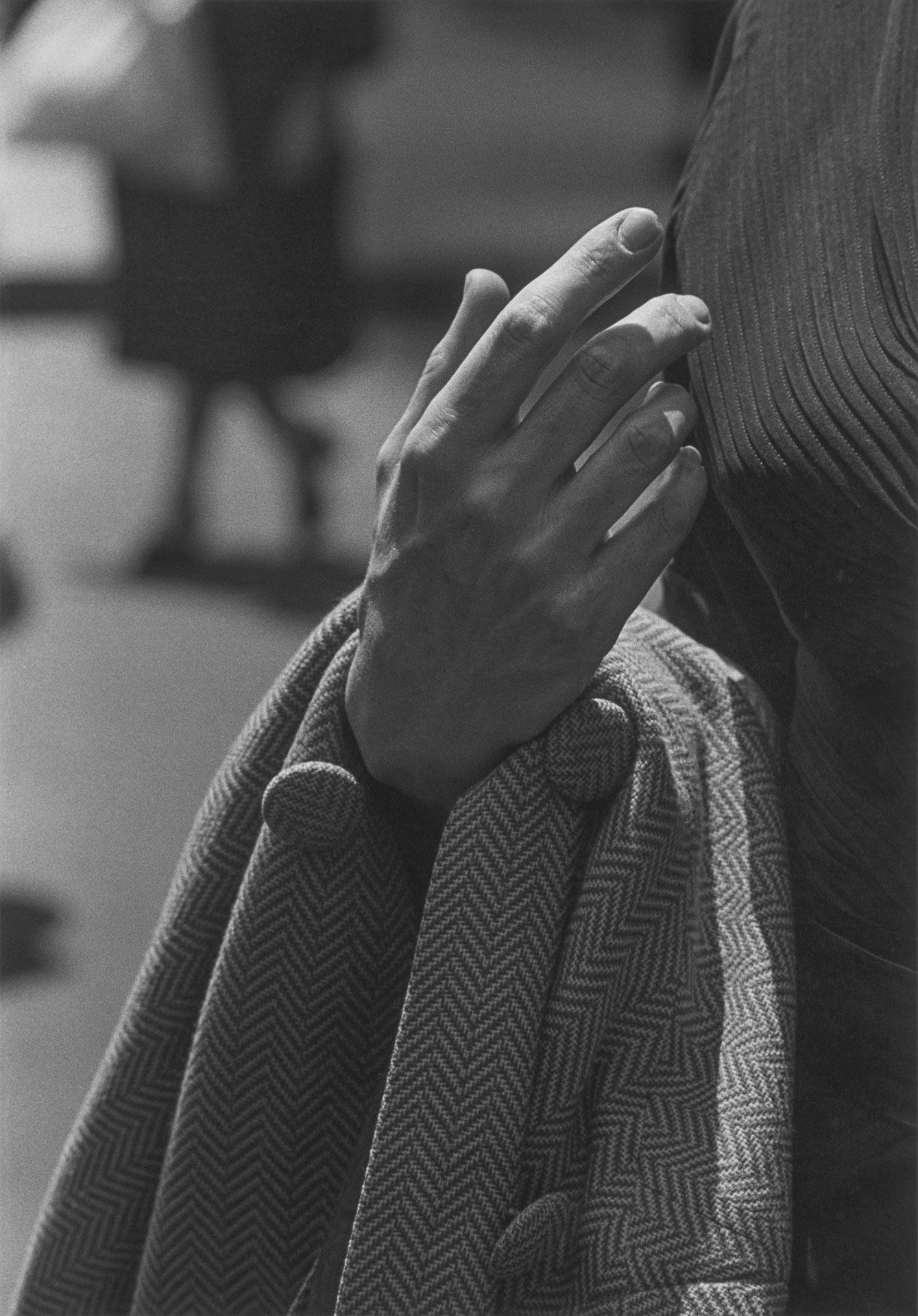 A silver gelatin print by Roy DeCarava, titled Hand and coat, circa 1962.