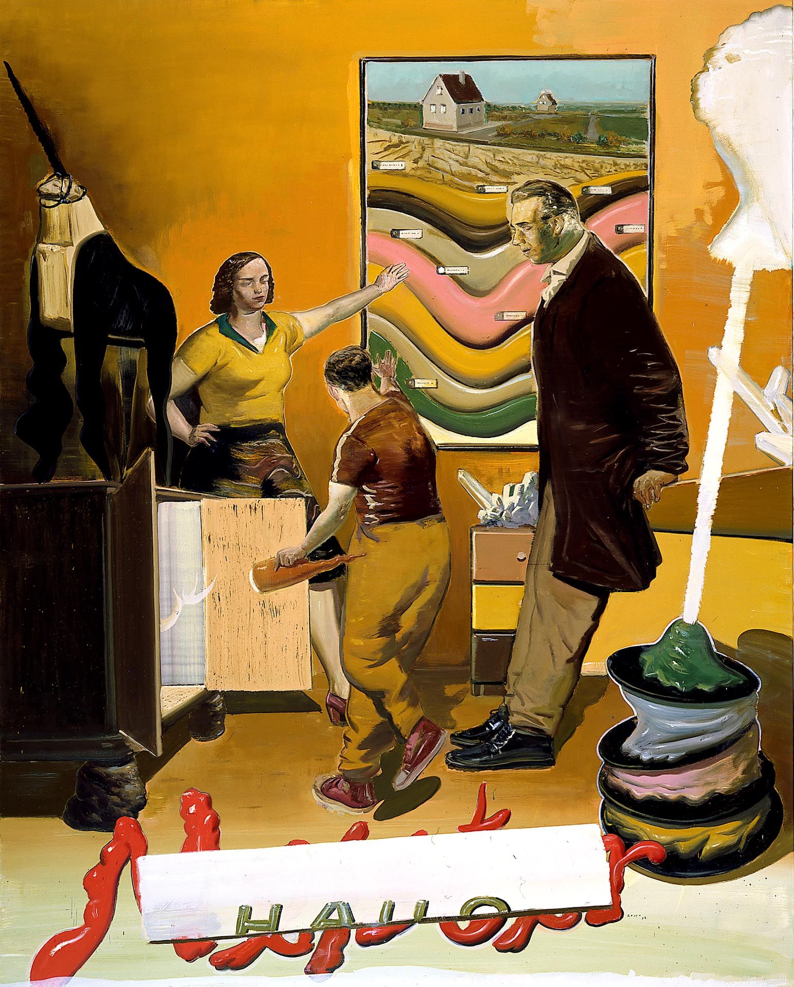 A painting by Neo Rauch, titled Hausmeister, dated 2002.