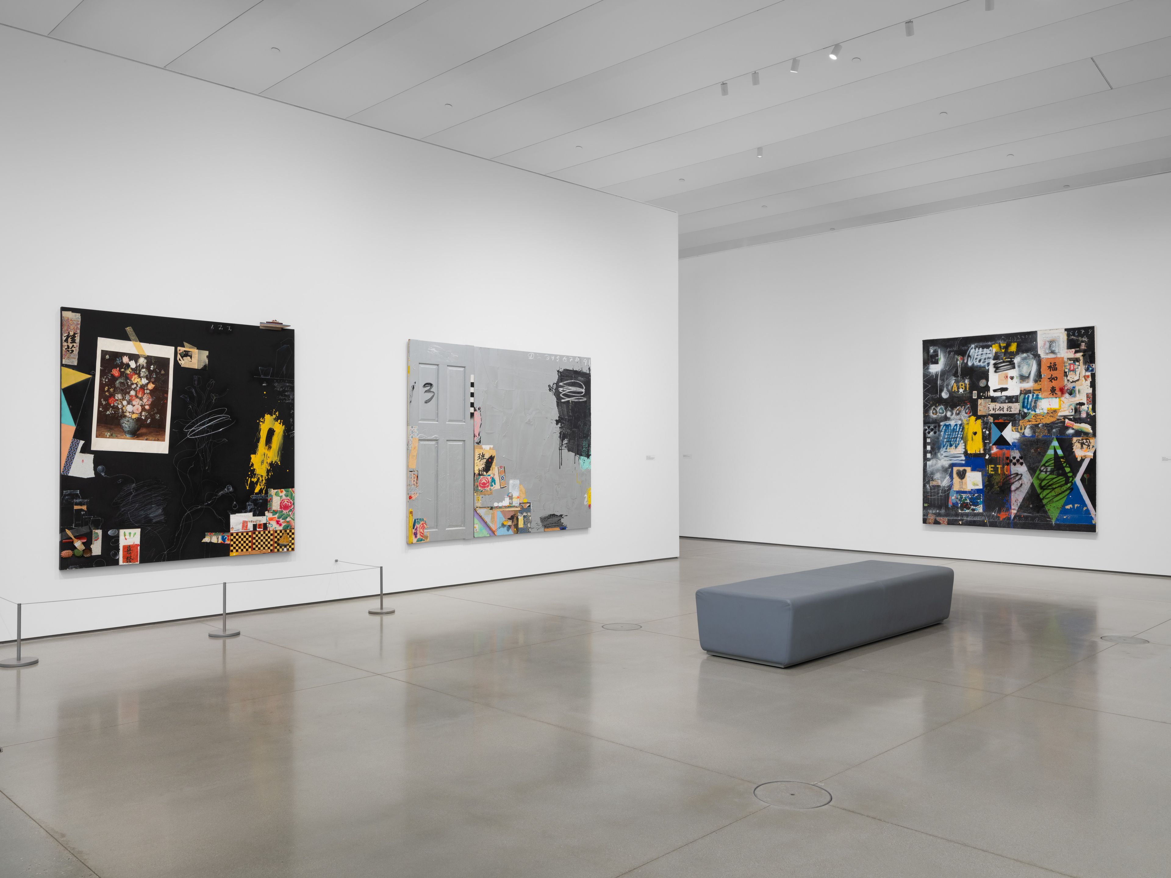 Installation view of the exhibition titled Raymond Saunders: Flowers from a Black Garden at UC Irvine Langson Orange County Museum of Art, located in Costa Mesa, California, dated 2026.