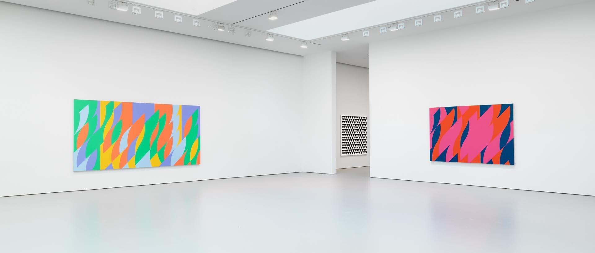 Installation view of the exhibition Bridget Riley at David Zwirner in New York, dated 2015.