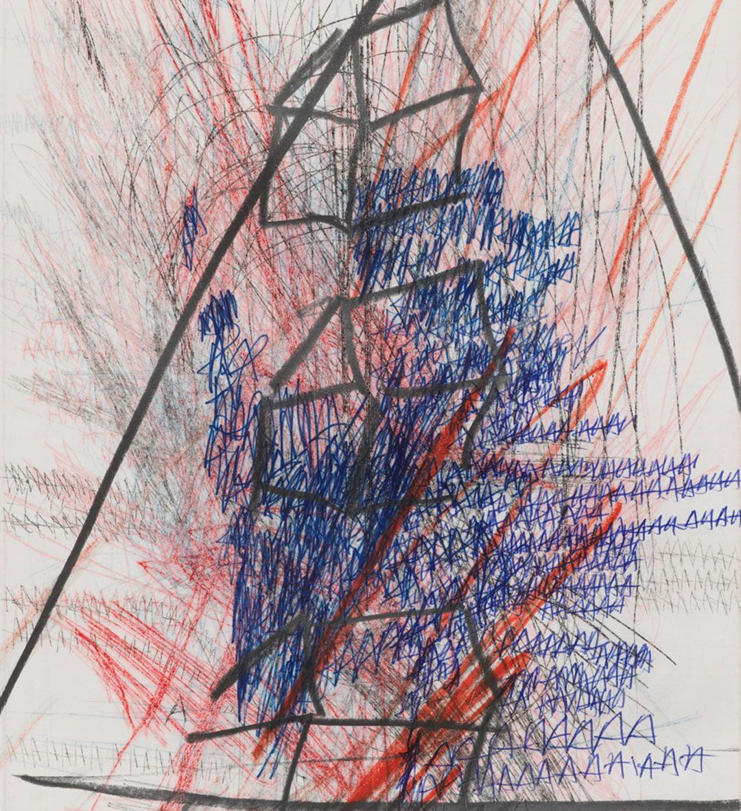 A work on paper by Oscar Murillo, titled (untitled) poetics of flight, dated 2019