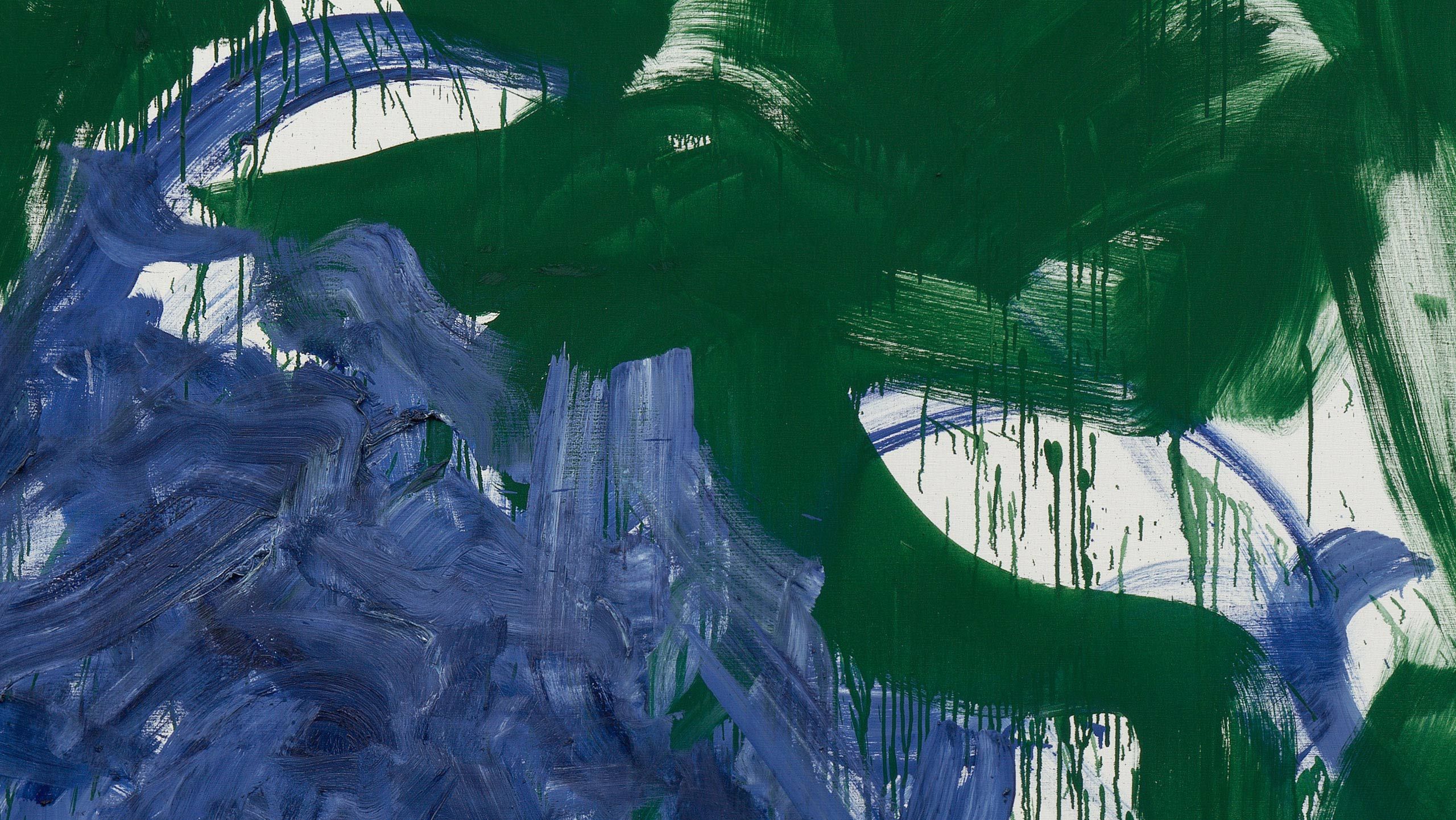 A detail of a painting by Joan Mitchell, titled Then, Last Time IV, dated 1985