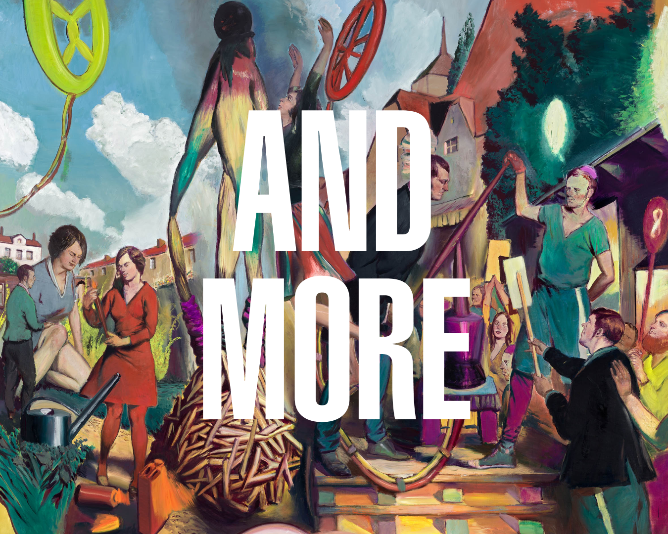 A CTA button with the words "And More" overlay on top of Neo Rauch's painting Die Pumpe, dated 2021