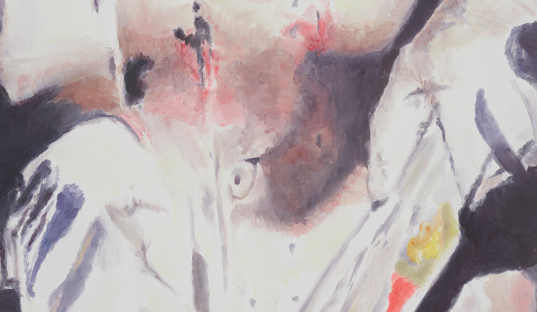 A detail of a painting by Luc Tuymans titled Gloves , dated 2021