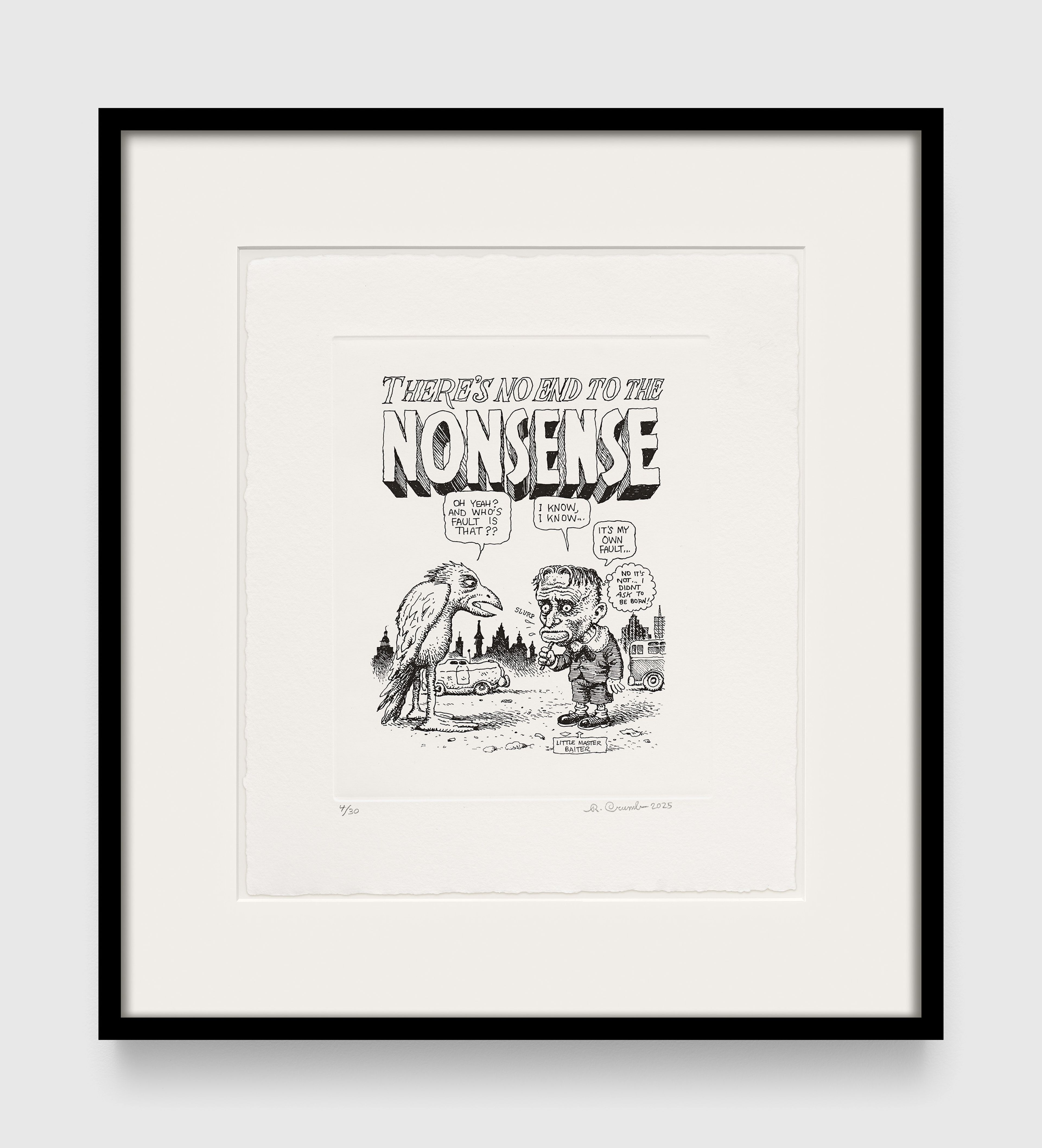 A work on paper by R. Crumb, titled Nonsense, dated 2025.