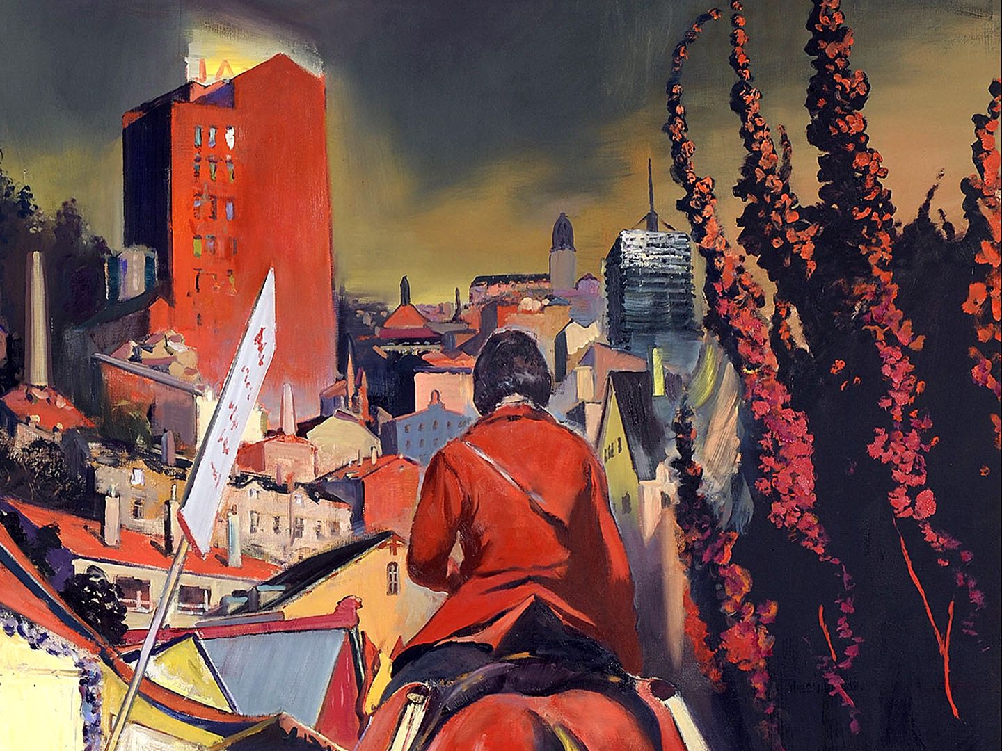 A detail view of an oil painting on canvas by Neo Rauch, titled Abendmesse, dated 2012.