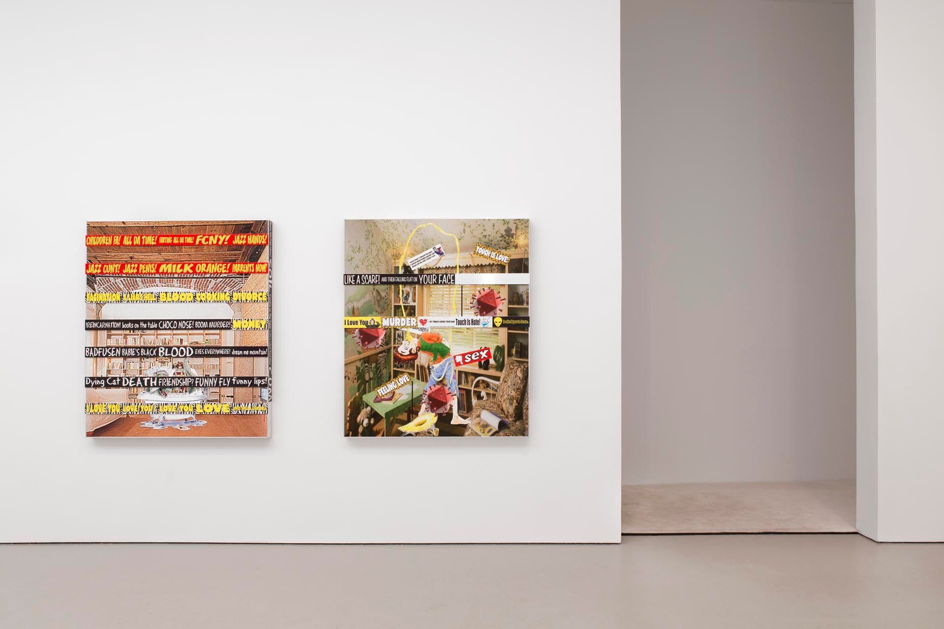 An installation view featuring works by Jordan Wolfson, dated 2014