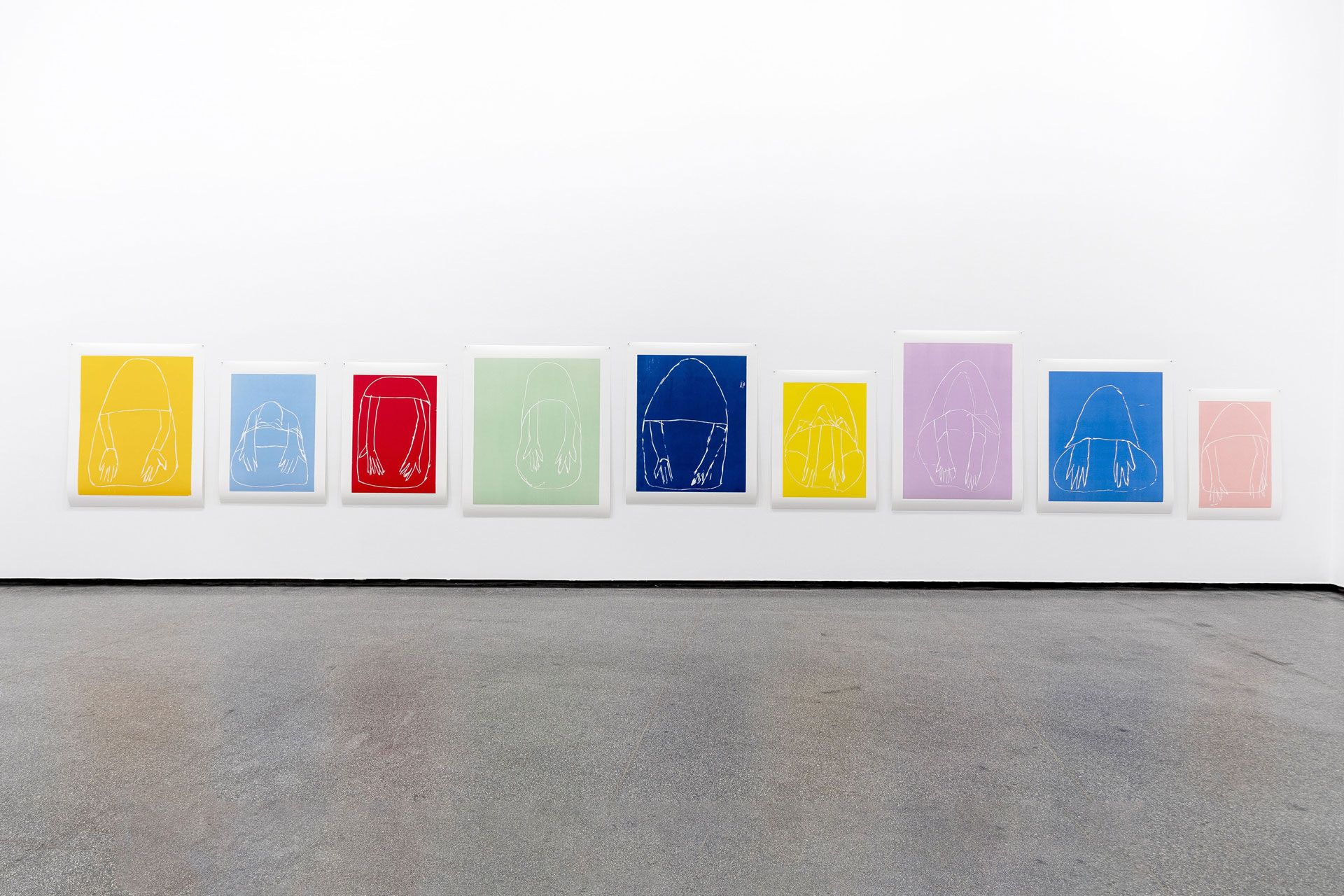 An installation view of works by Andrea Büttner at Hollybush Gardens in London.
