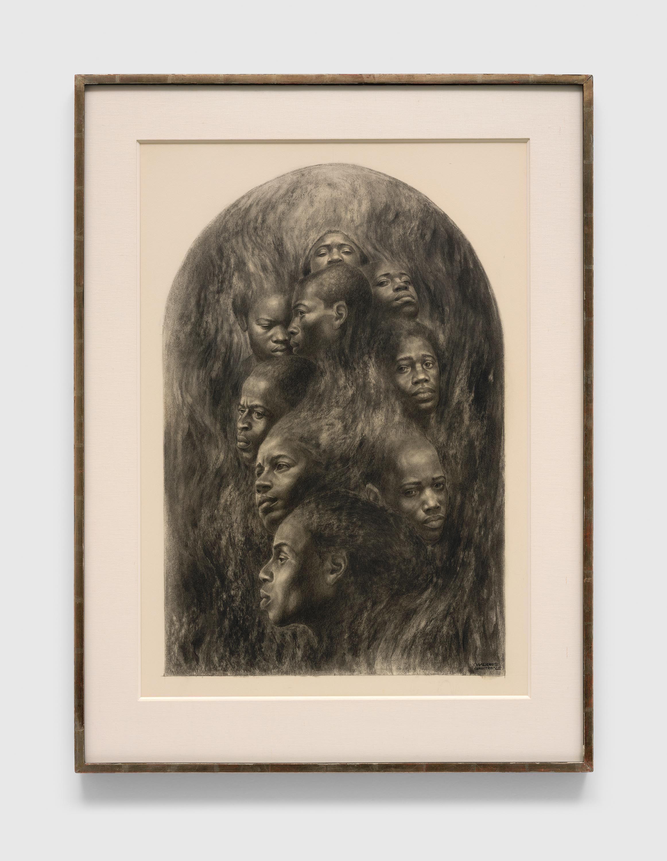 A drawing by Charles White, titled J’Accuse #2, dated 1965 to 1966.