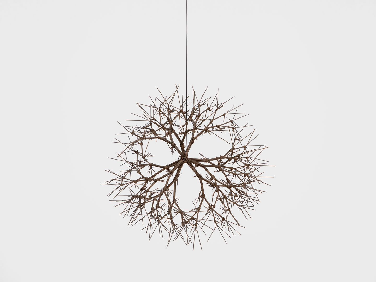 A sculpture by Ruth Asawa, titled Untitled (S.371, Hanging, Tied-Wire, Closed-Center, Multi-Branched Form Based on Nature), dated 1965
