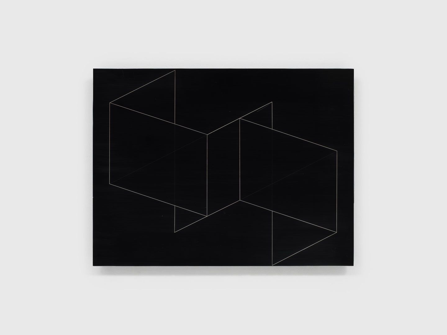 A machine-engraved etching in plastic laminate on wood by Josef Albers, titled ‚ÄãStructural Constellation P-3, dated 1954.