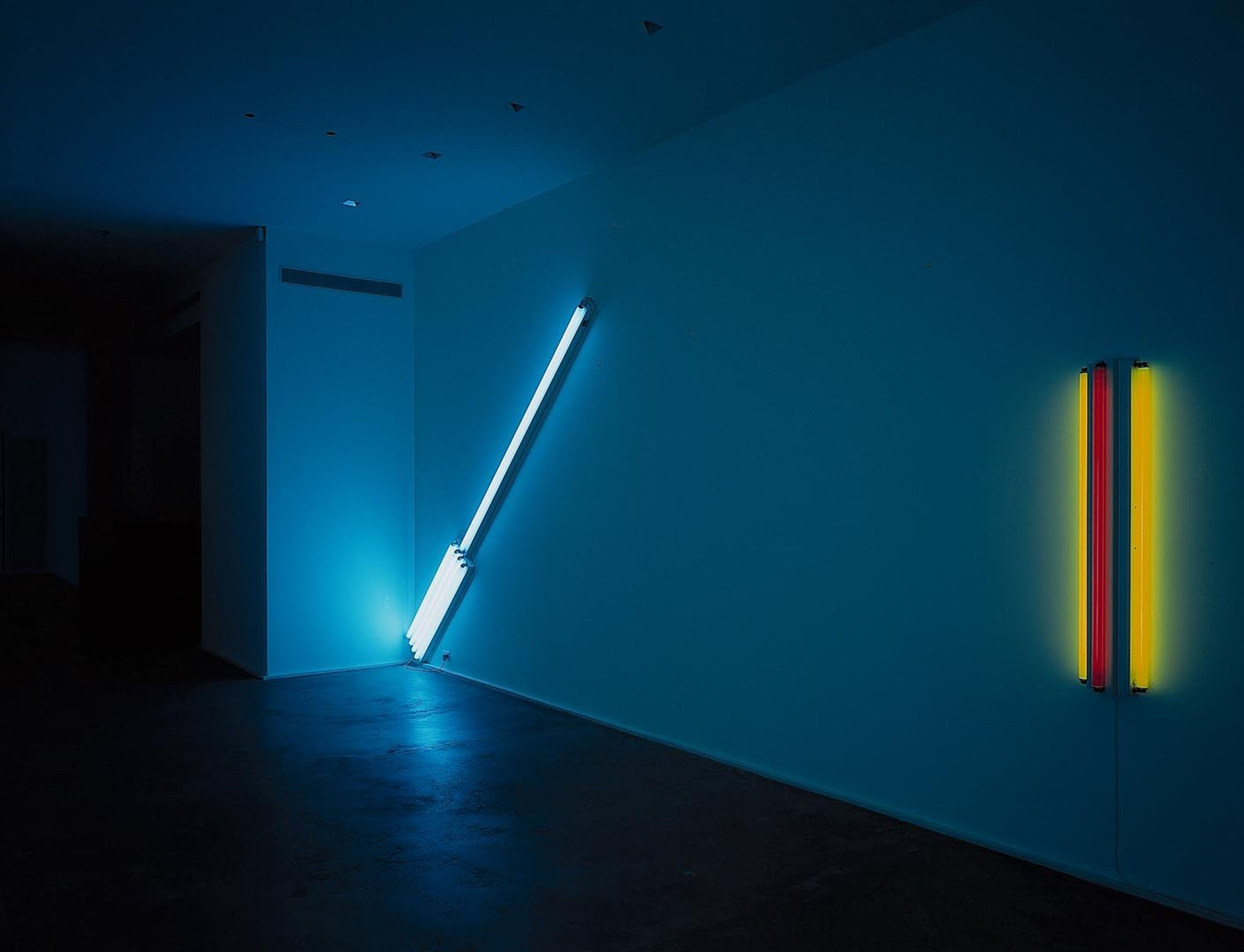 An installation view of the exhibition Dan Flavin: Works from the 1960s, at David Zwirner New York, dated 2000.