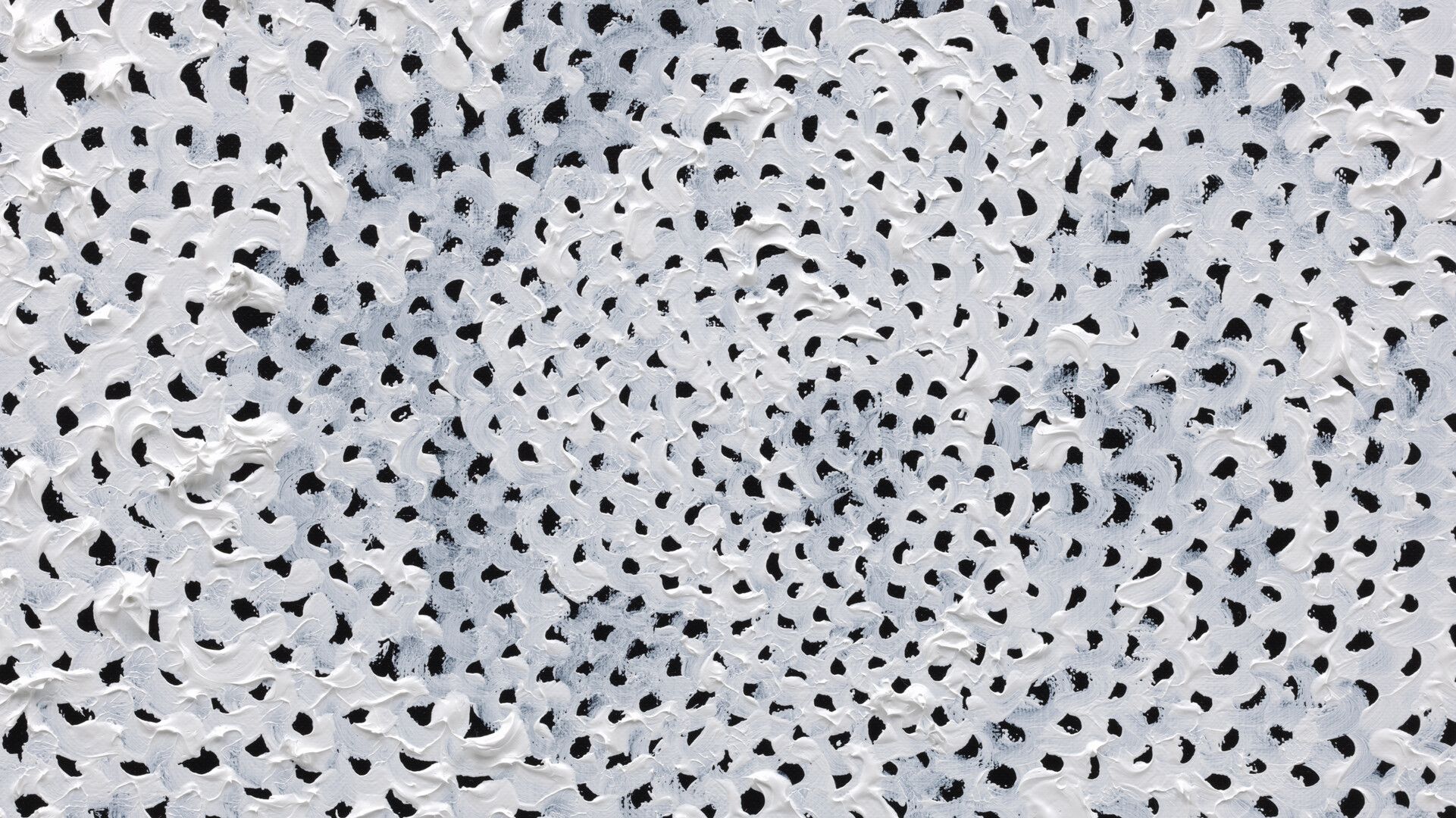 A detail of an acrylic painting on canvas by Yayoi Kusama, titled, INFINITY-NETS [FRBQJ], dated 2014.