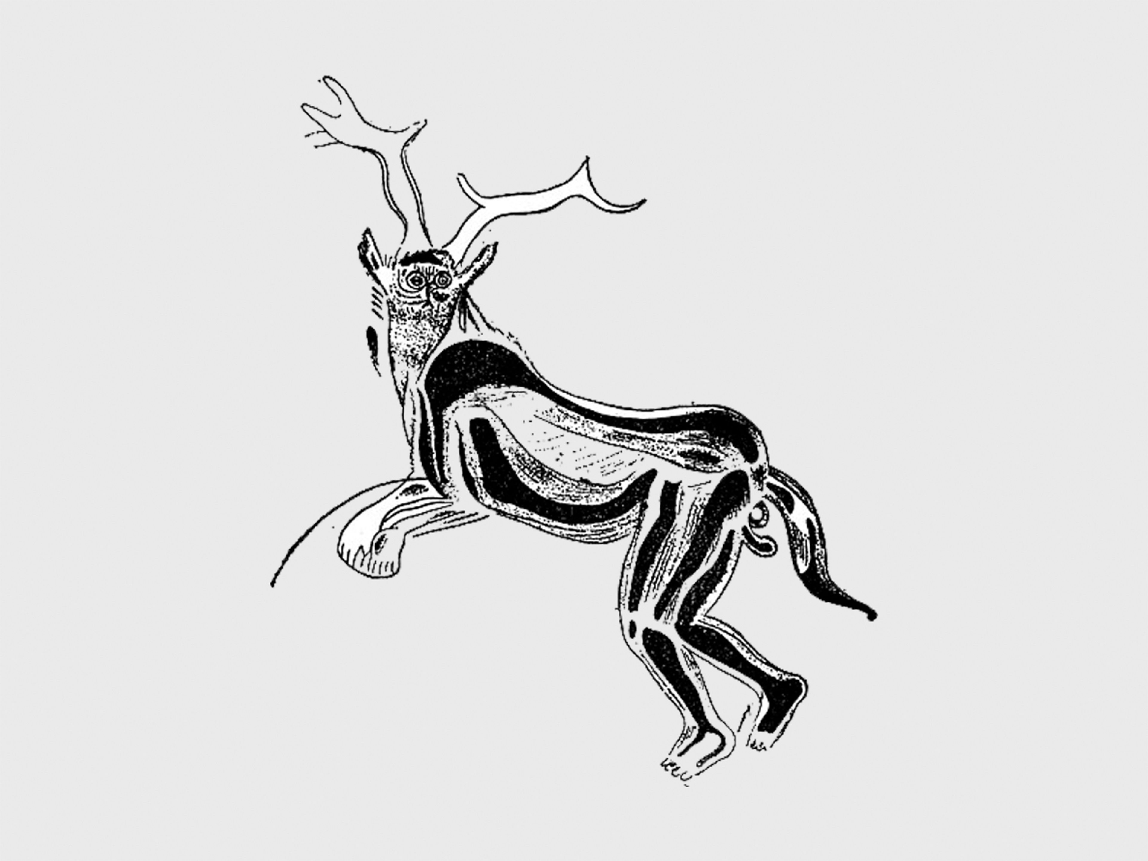 A sketch of the Sorcerer by Henri Breuil, Cave of the Trois-Frères, Ariège, France, c. 13,000 BCE