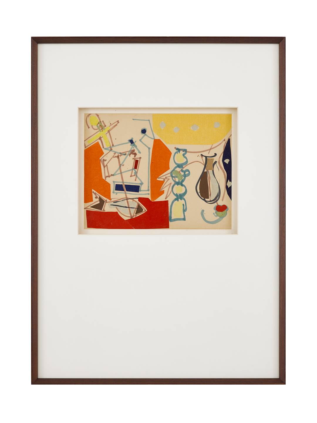 A work on paper by Benode Behari Mukherjee, titled Collage with Fish, dated 1958.