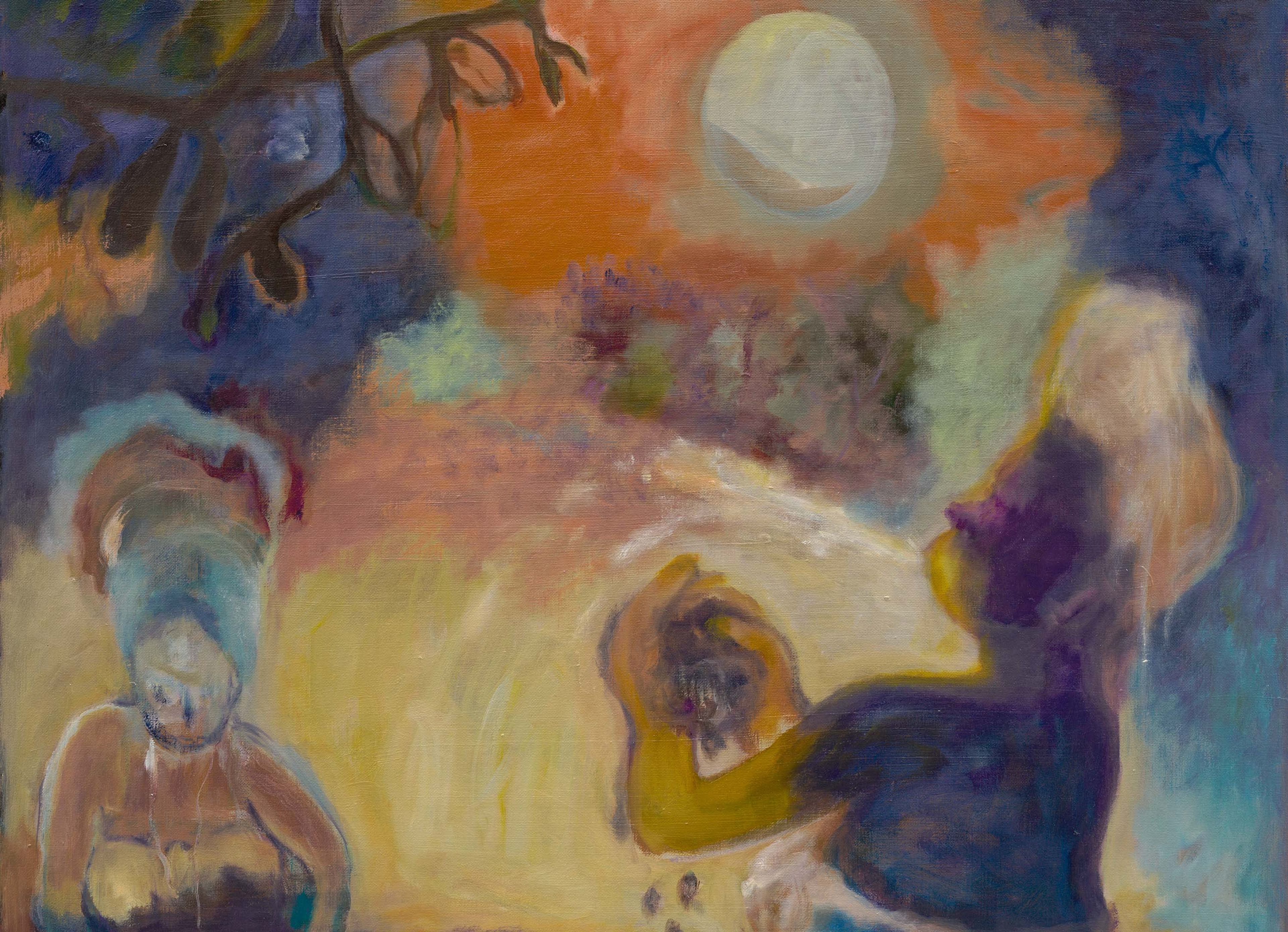 A painting by Sosa Joseph, titled Clam diving by night, dated 2025.