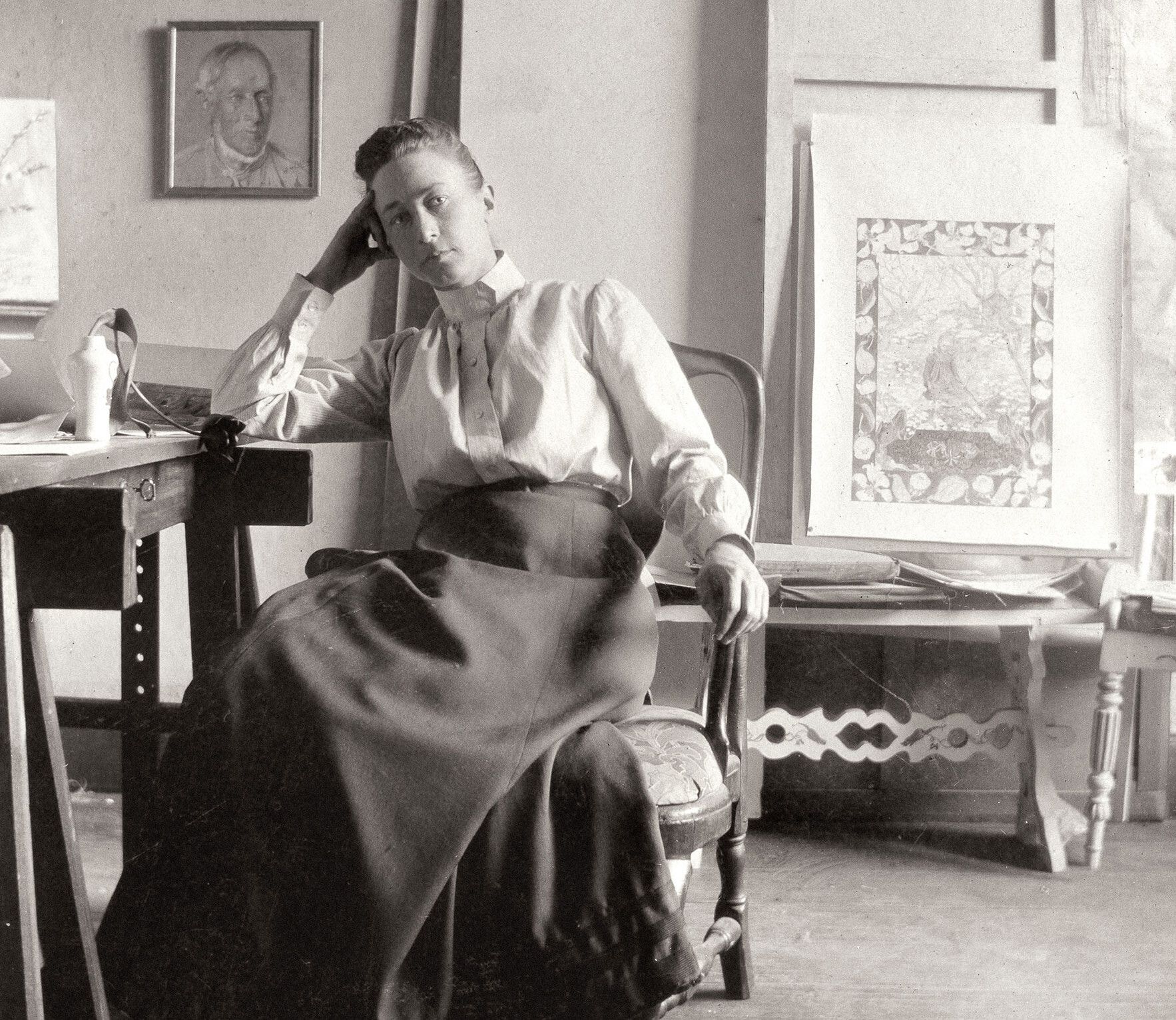 A photo of Hilma af Klint in her studio around 1900.