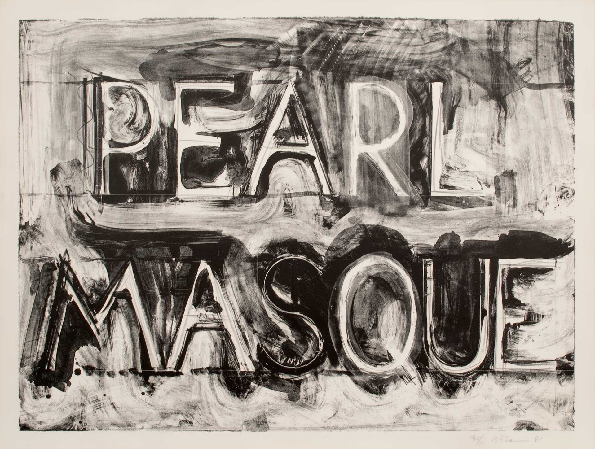 A lithograph by Bruce Nauman titled  Pearl Masque, dated 1981