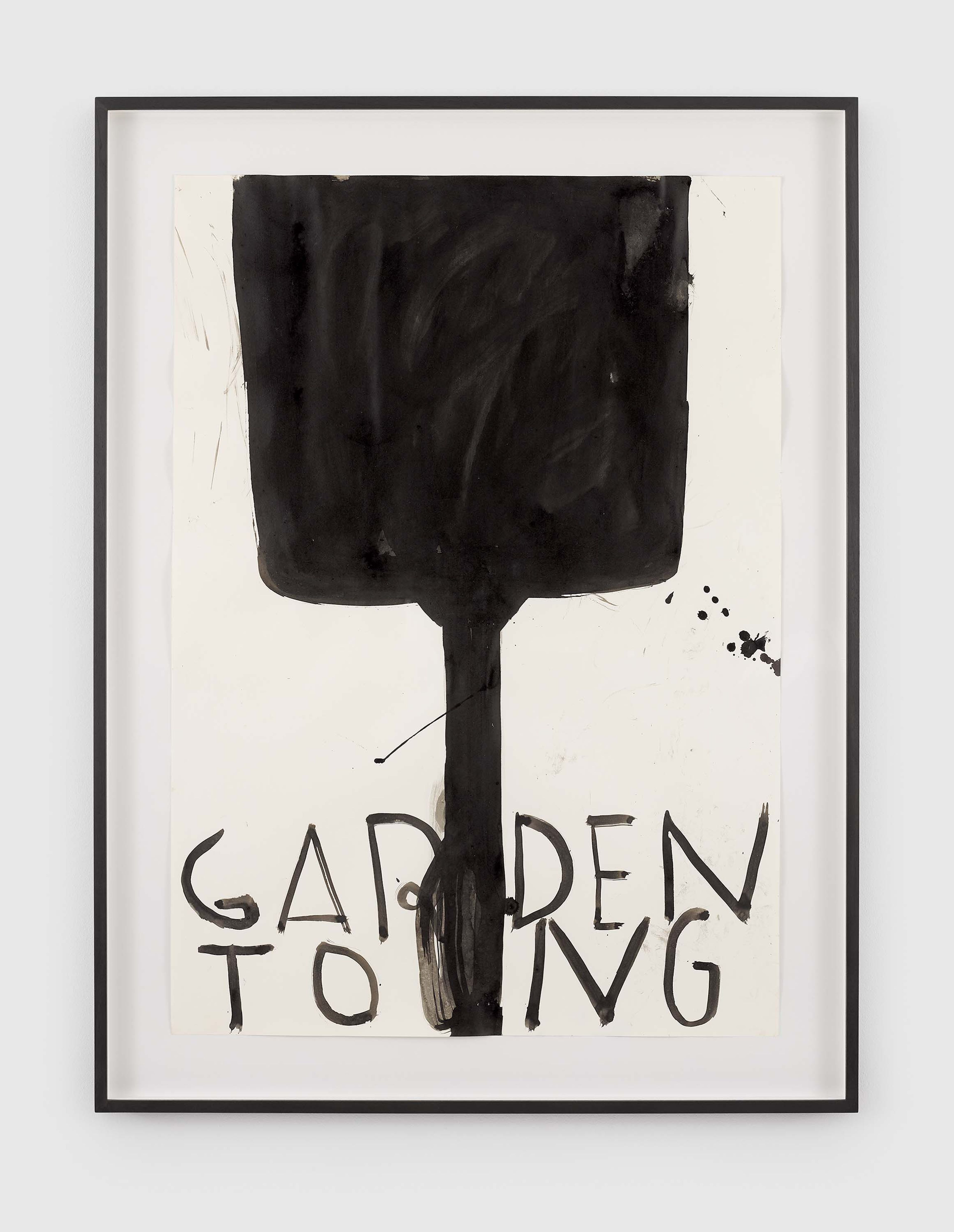 A work on paper by Rose Wylie, titled Black Garden Tong, dated 2019.