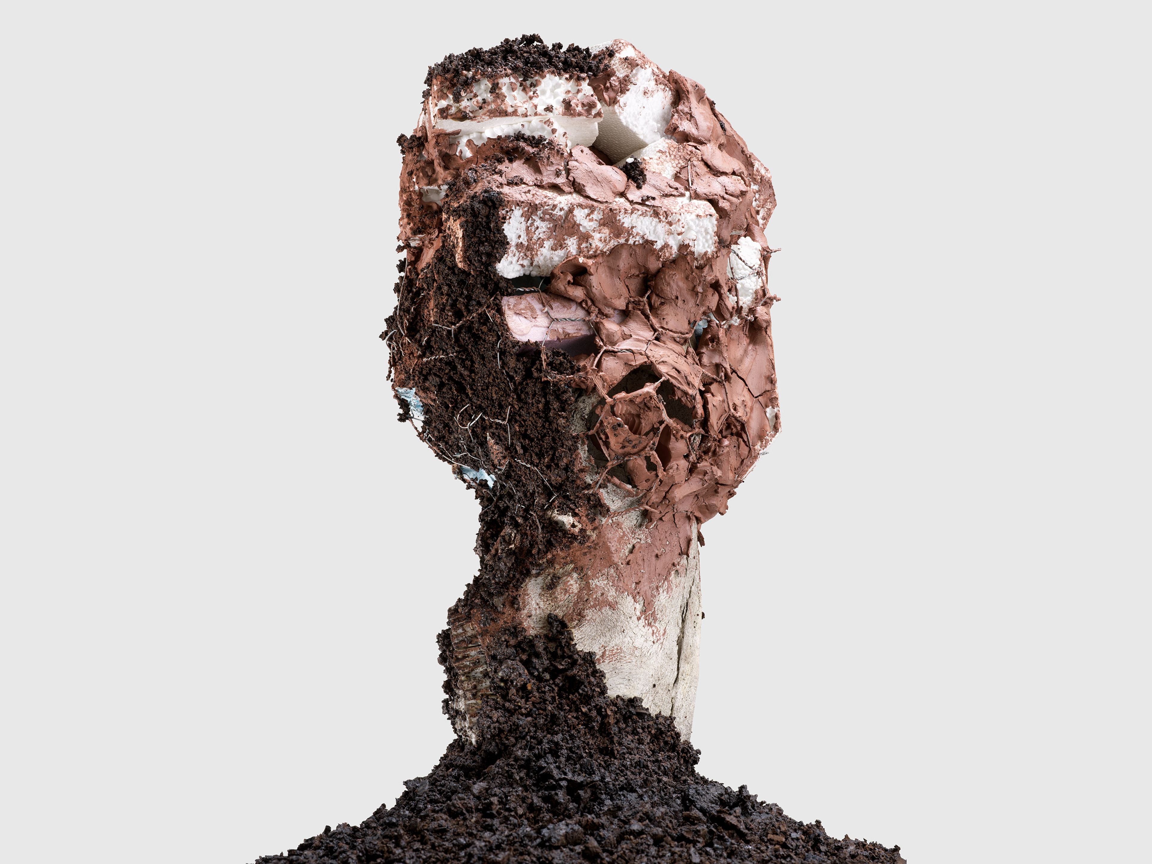 A detail from a sculpture by Huma Bhabha, titled Bleed, dated 2025.