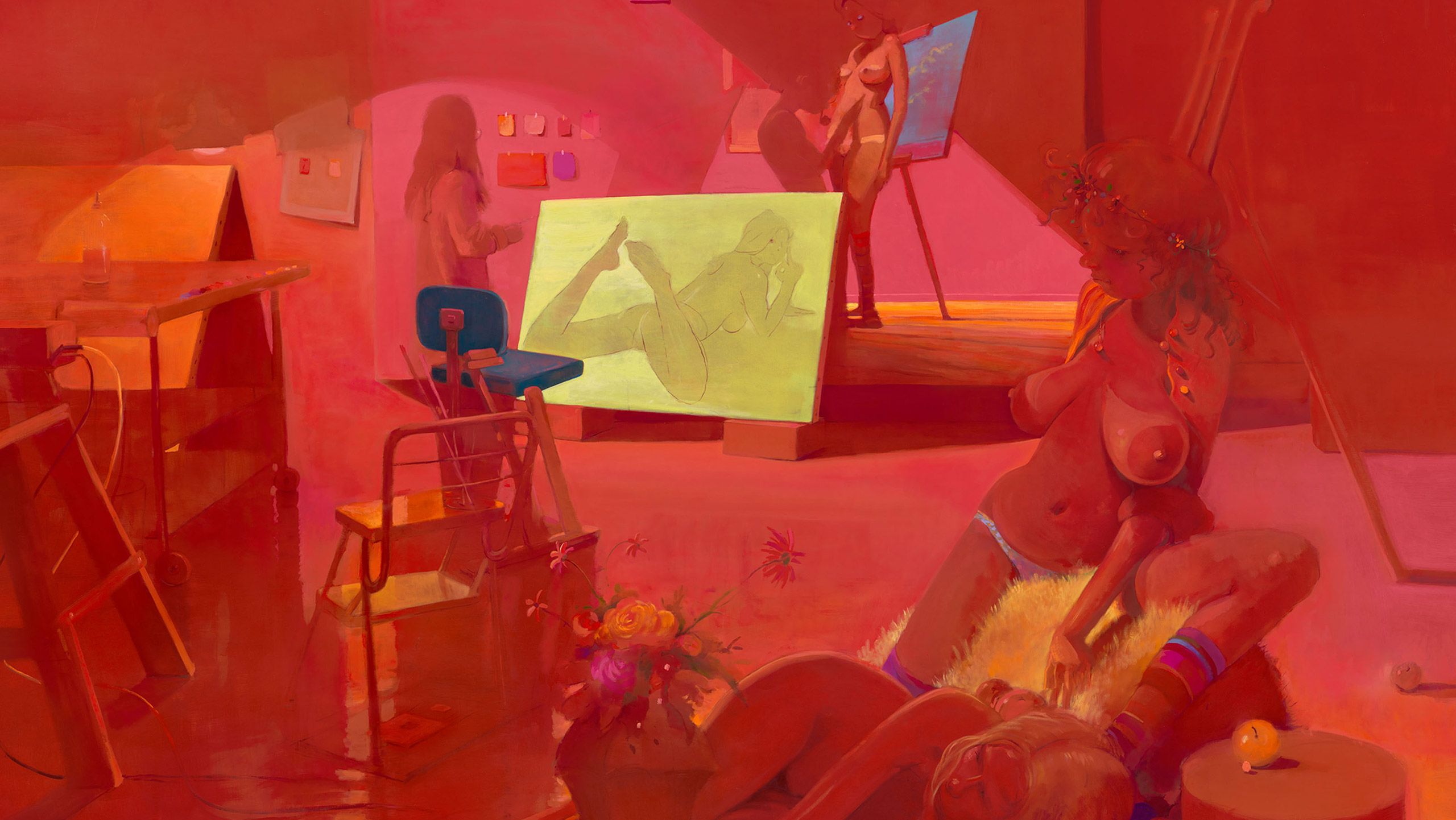 An artwork by Lisa Yuskavage, titled Big Flesh Studio, dated 2022