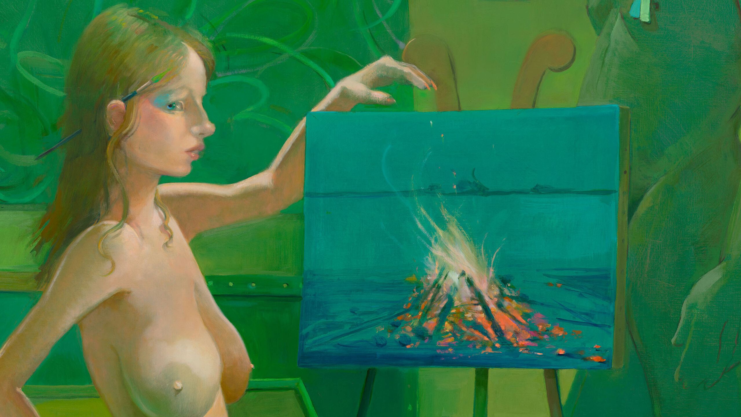 A detail of Master Class by Lisa Yuskavage dated 2021