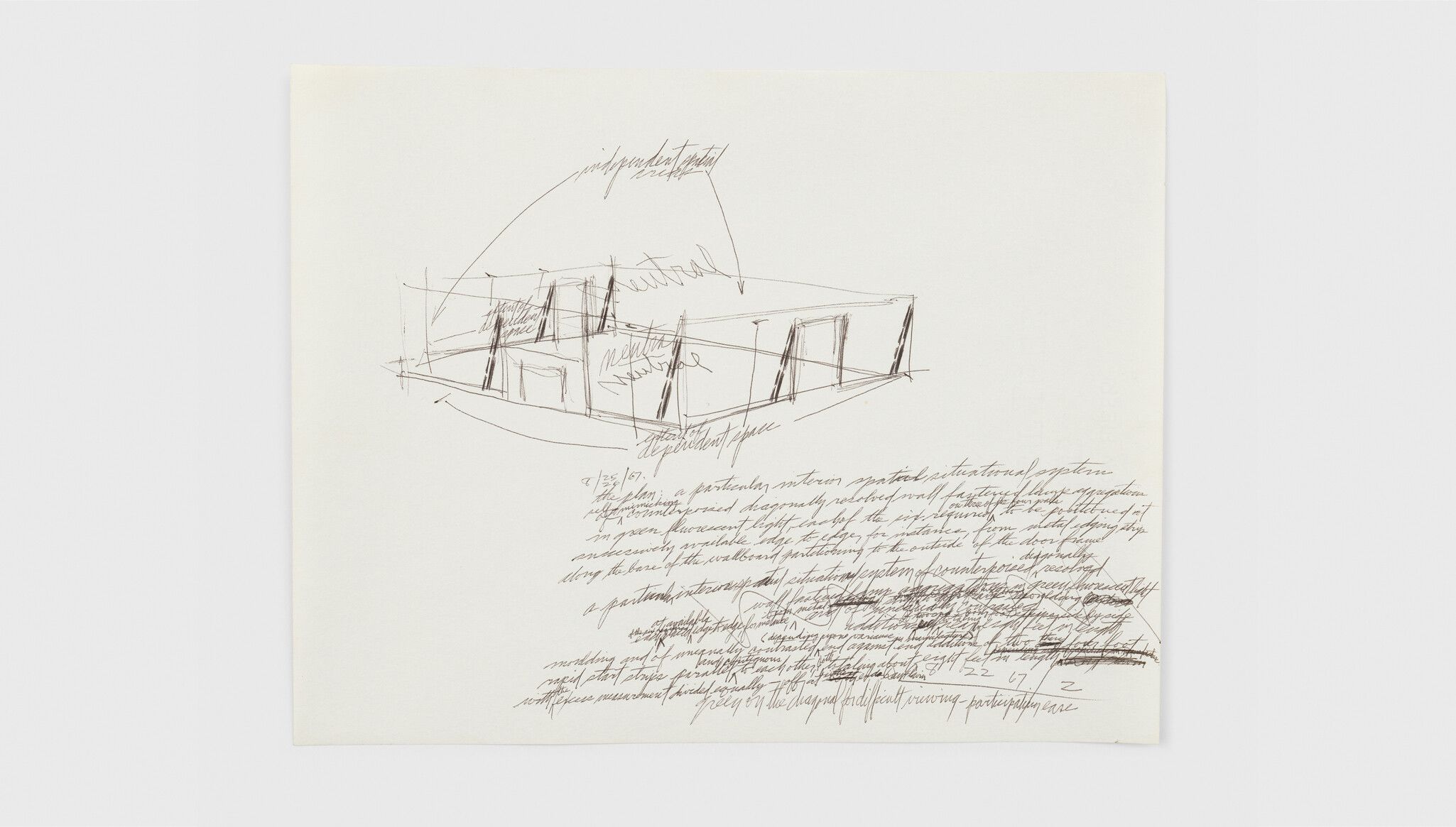 A preparatory drawing for Kornblee Gallery byDan Flavin dated 1967