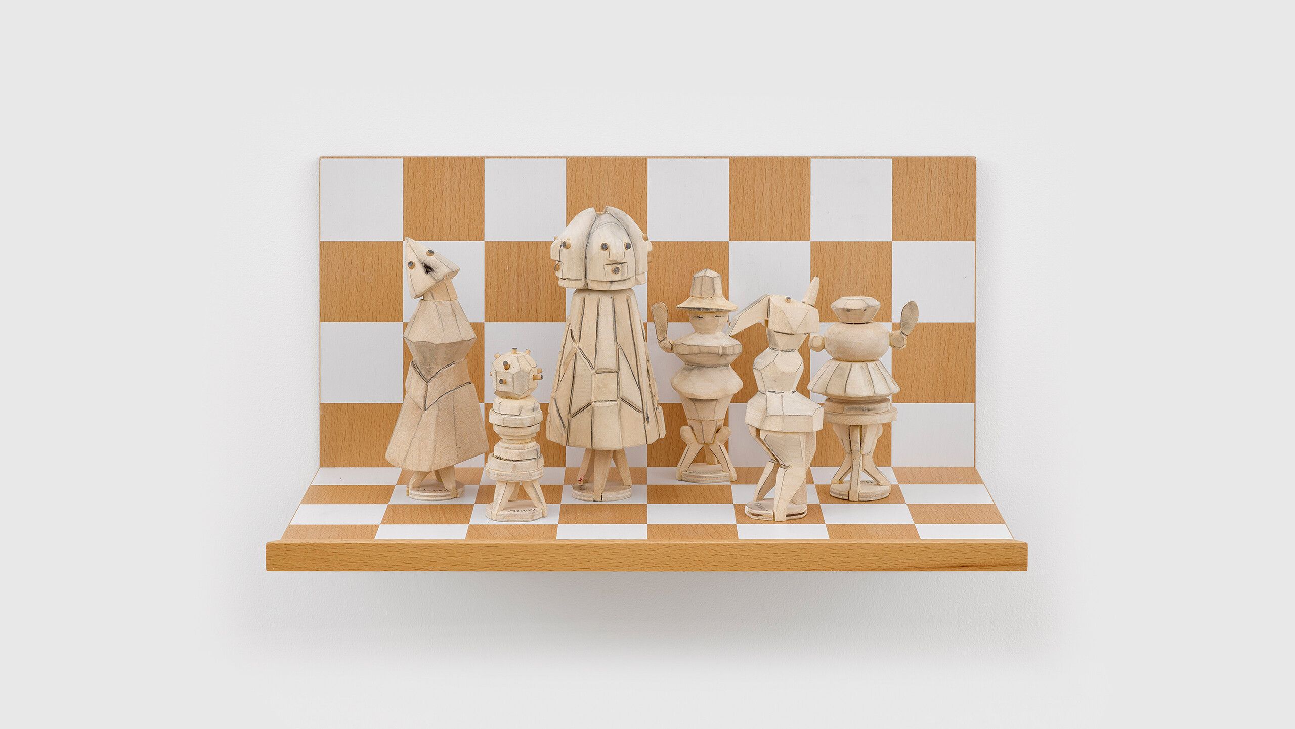 A mixed media artwork by Marcel Dzama, titled Title to be confirmed (Chess set), dated 2022.