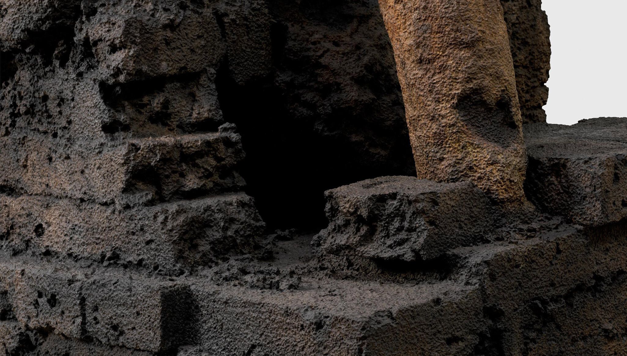 A detail of a sculpture by Huma Bhabha titled Even Stones Have Eyes, dated 2023