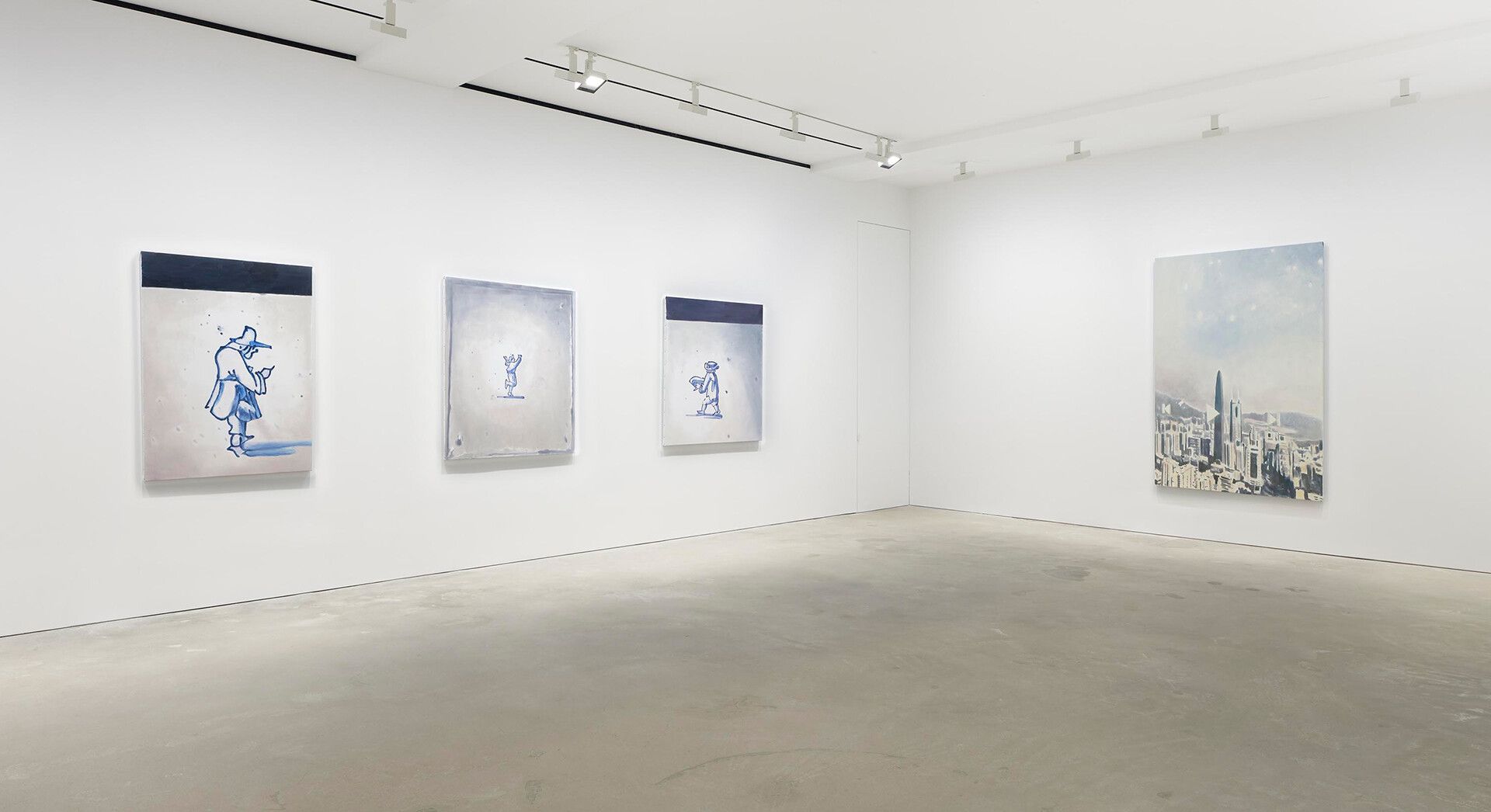 An installation view of Luc Tuymans’s solo exhibition Good Luck at David Zwirner, Hong Kong, in 2020.