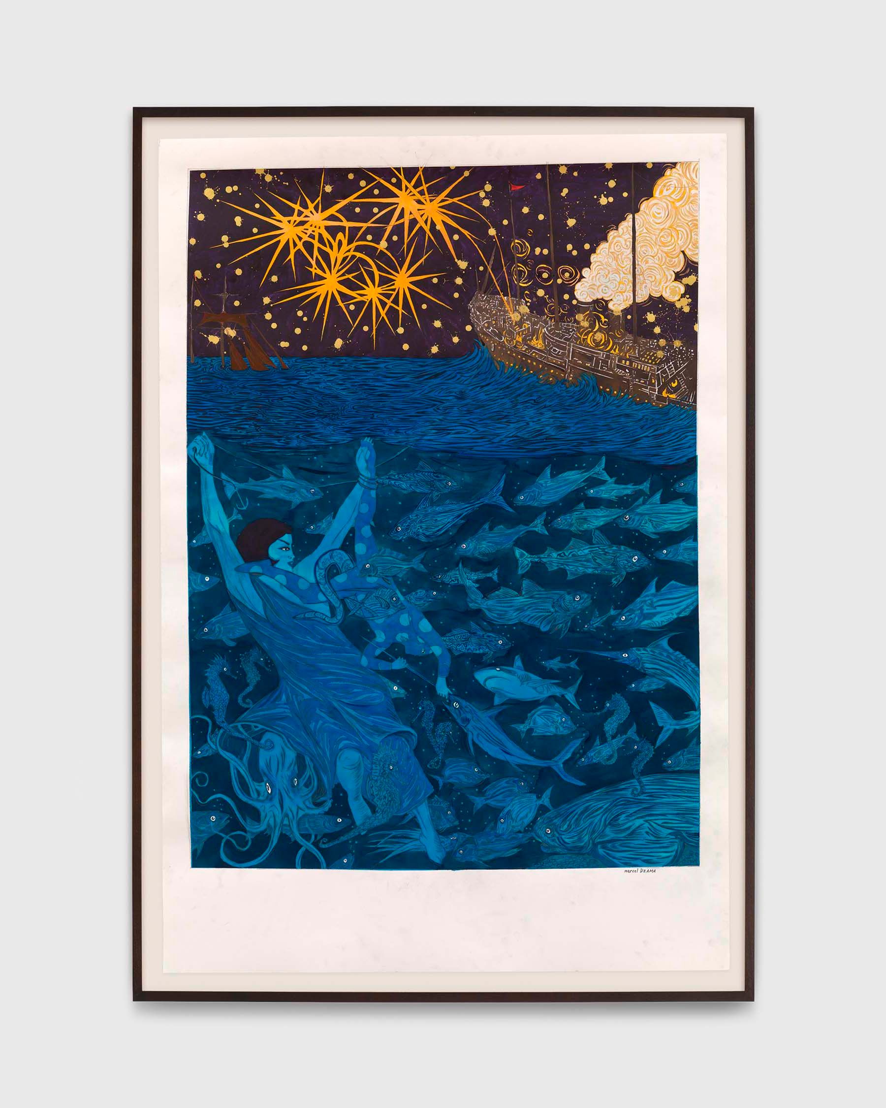 A work on paper by Marcel Dzama, called Untamed and intractable, dated 2022.