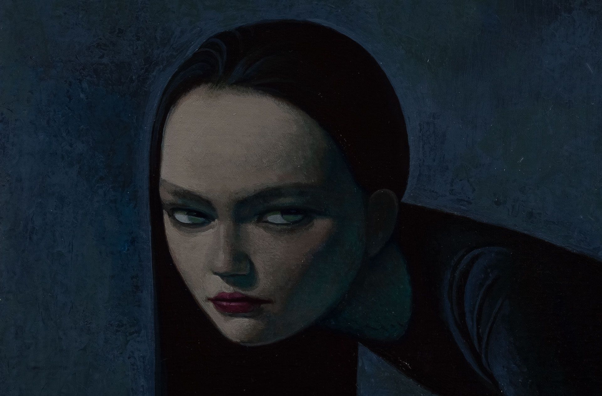 A detail from a painting by Liu Ye, titled Banned Book No. 5 (Balthus Variation), dated 2020