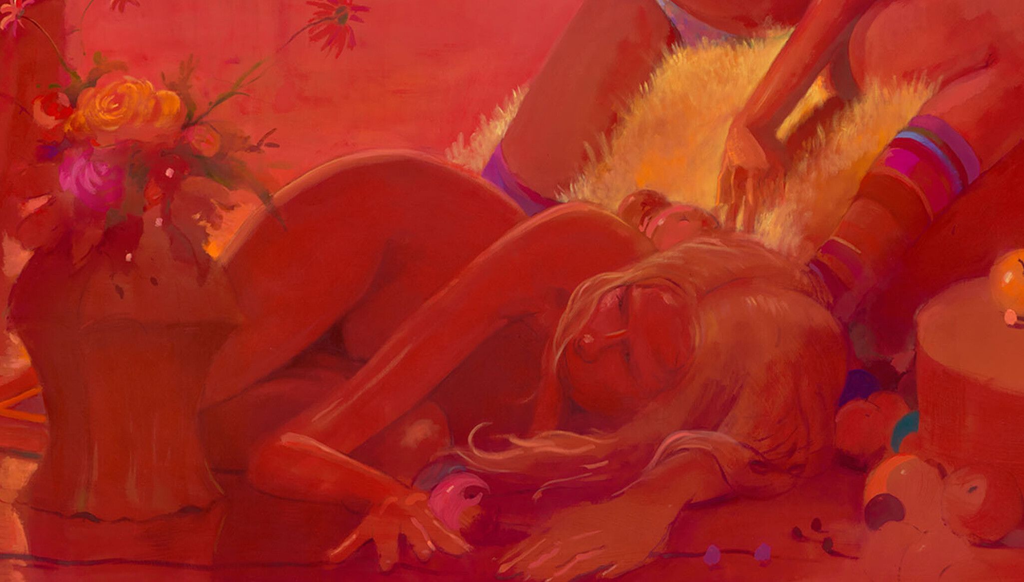 A detail of an artwork by Lisa Yuskavage, titled Big Flesh Studio, dated 2022