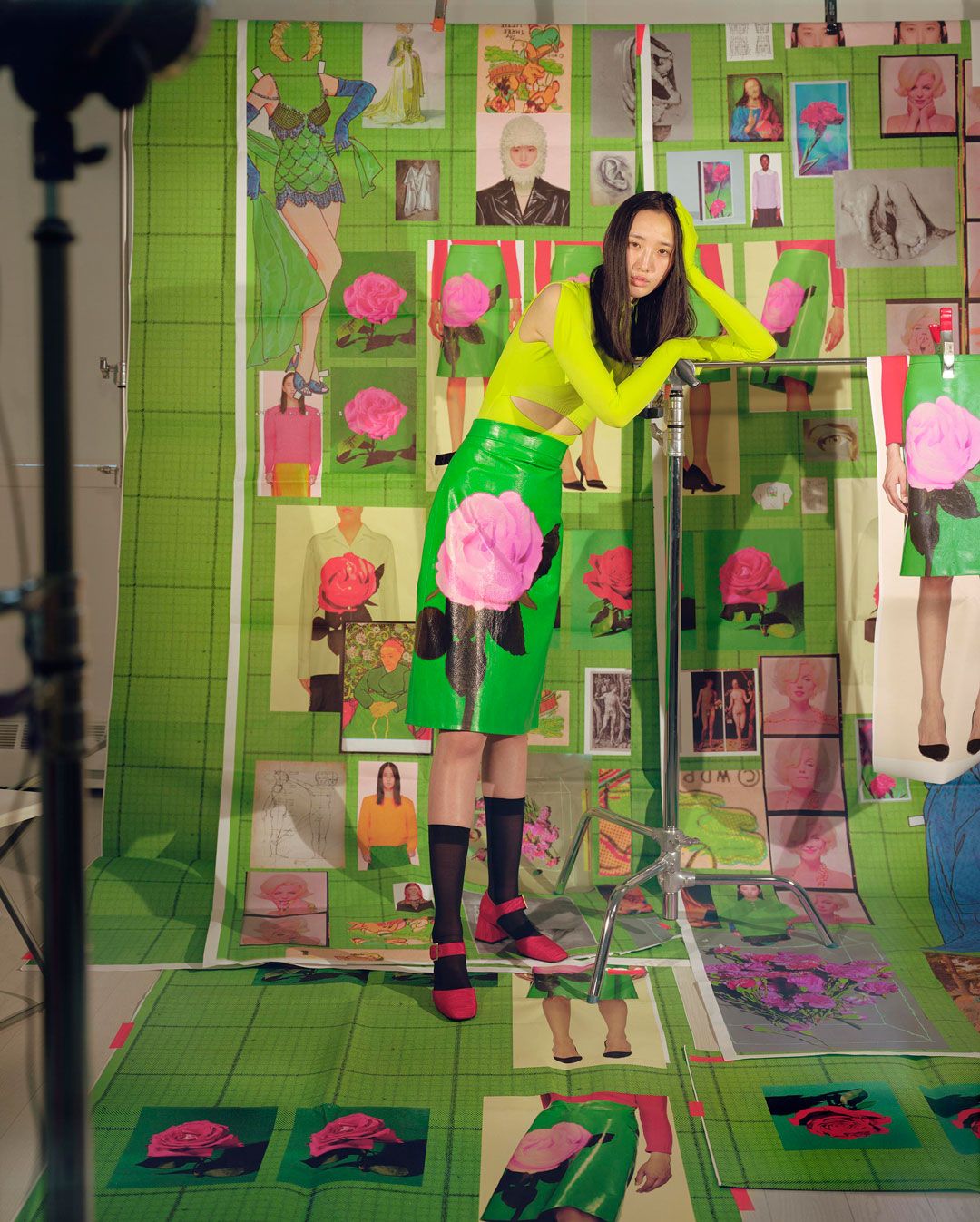 A photograph by Sara Cwynar titled Virginia from SSENSE.com in the Pink Rose Prada Skirt, dated 2020.