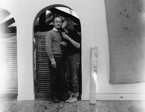 A photo of Frank O’Hara and Joan Mitchell in her rue Frémicourt studio, Paris, dated circa 1961.