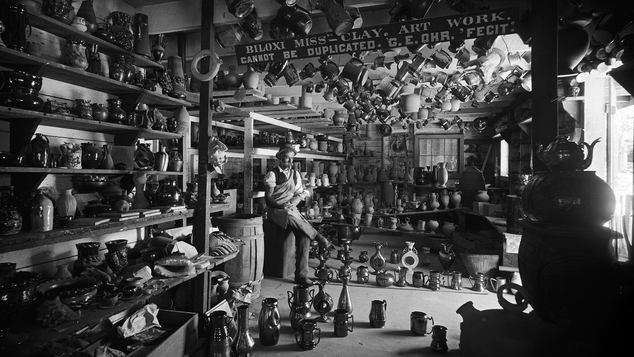 George Ohr in his studio, 1901.