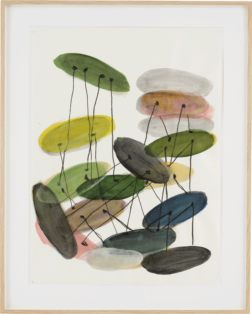 A graphite, gouache, ink, acrylic paint, and acrylic mica mortar drawing on Arches Aquarelle paper, by Al Taylor, titled, Untitled (Without Riggers), c. 1998 to 1999.