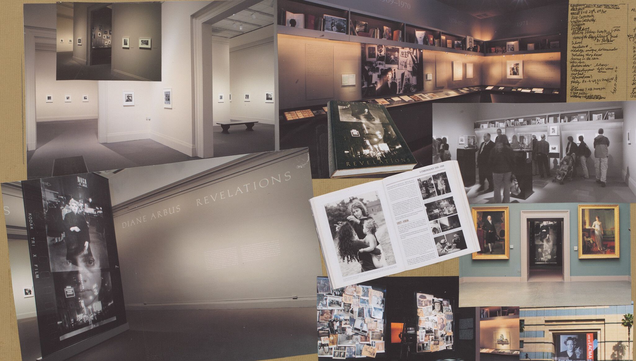 A picture of collaged archival materials featured in Diane Arbus: Documents, co-published by David Zwirner Books and Fraenkel Gallery, dated 2022