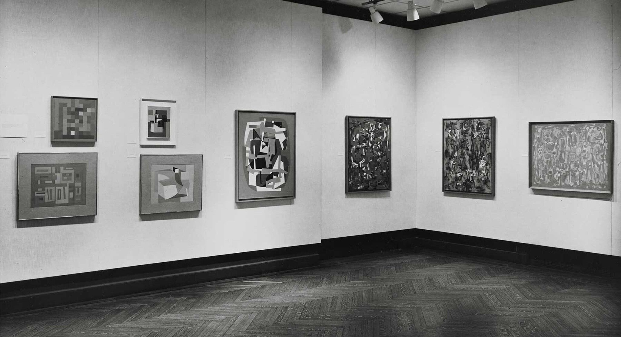 An installation view of an exhibition titled, Ad Reinhardt: Paintings, at the Jewish Museum, New York, in 1966.