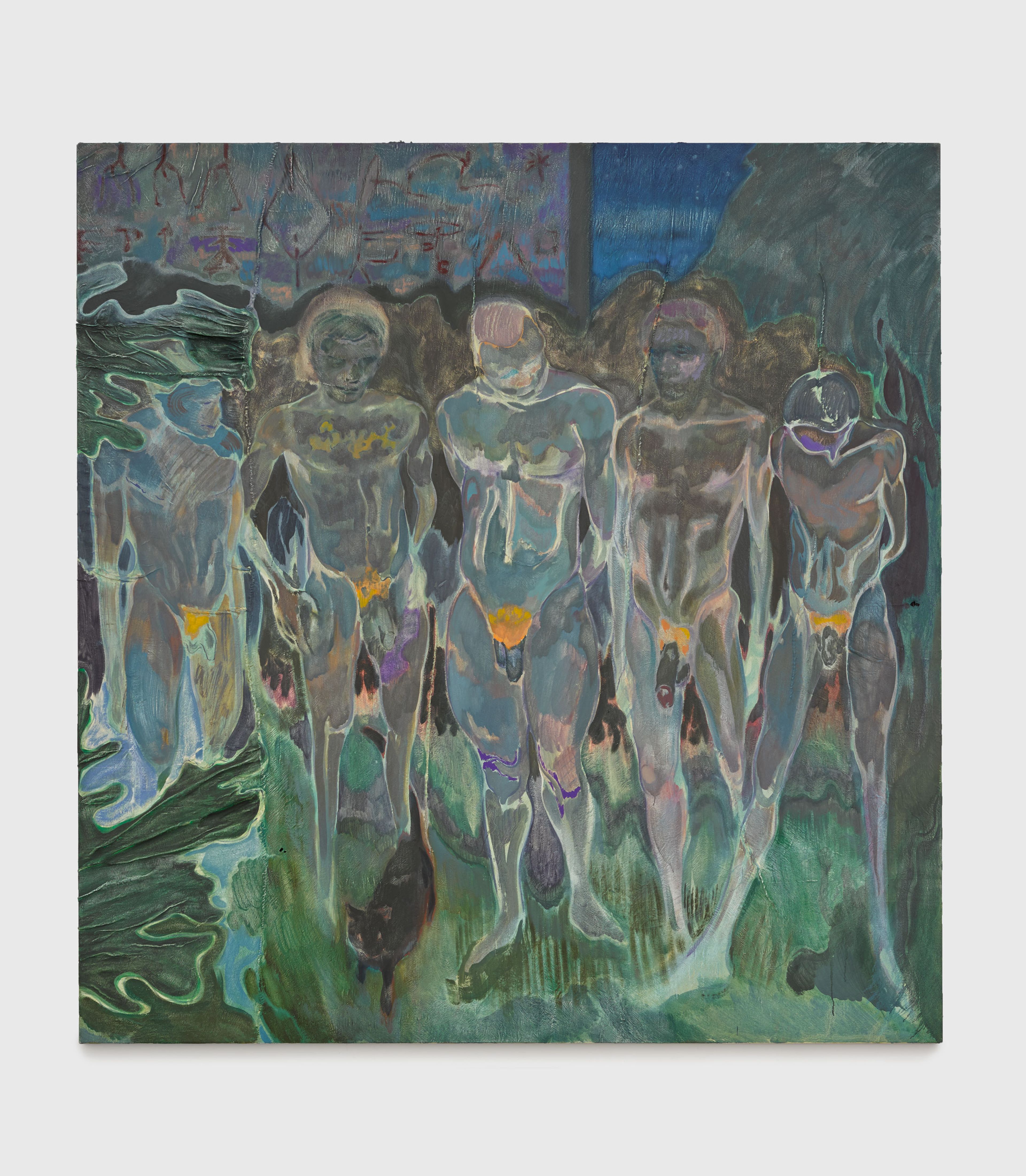 A painting by Michael Armitage, titled Nyali Beach Boys, dated 2016.