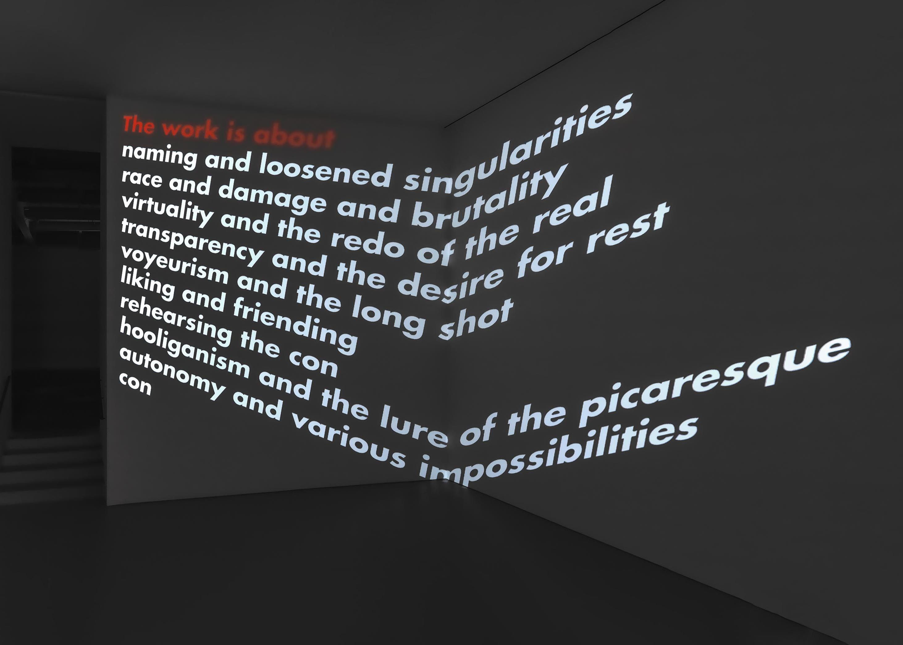 A video by Barbara Kruger, called Untitled (The work is about), dated in 1979 and 2020.