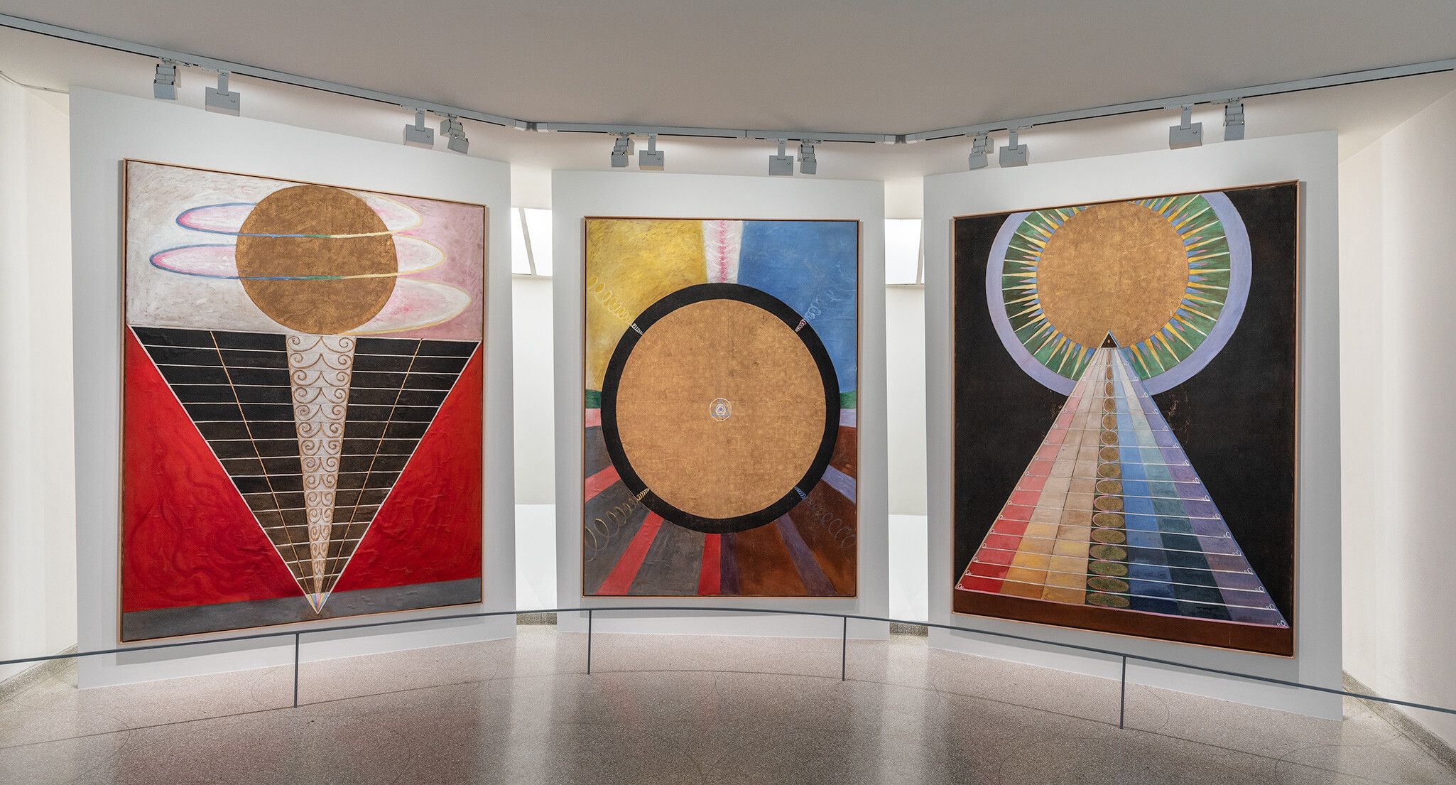 An installation view of an exhibition titled Hilma af Klint: Paintings for the Future, at the Solomon R. Guggenheim Museum, New York in 2018. Photo by David Heald.