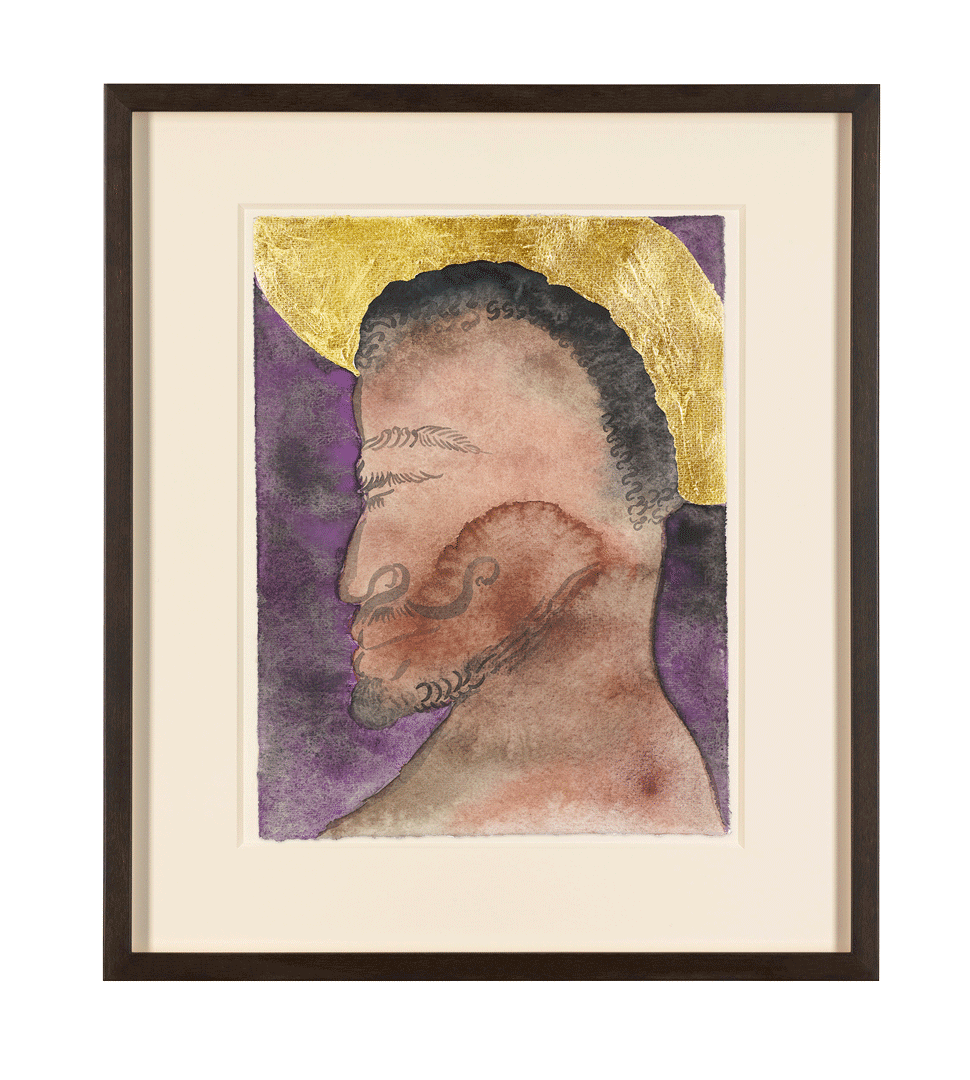 A work on paper by Chris Ofili, titled Untitled (Saint 4), dated 2019.